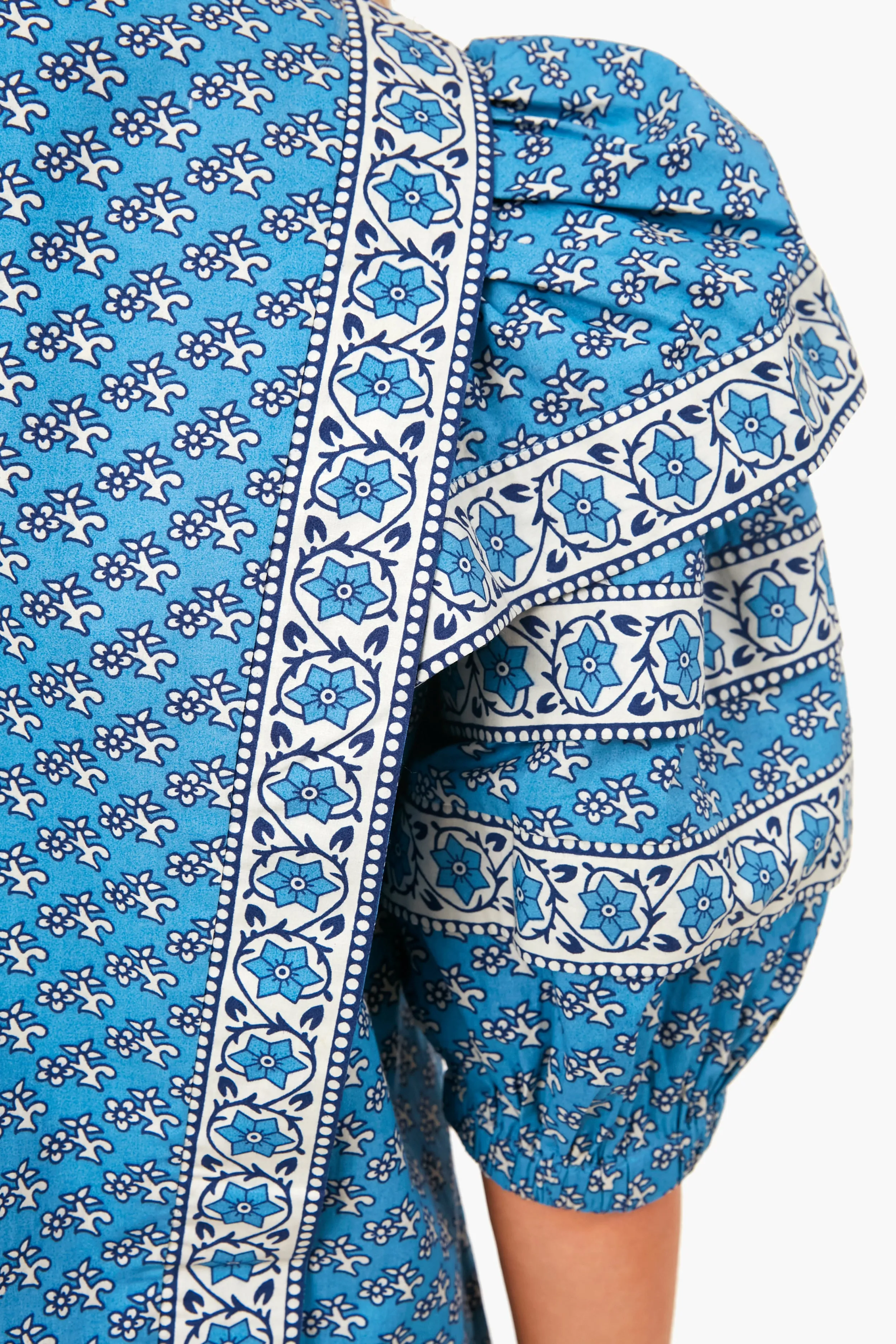 Blue Fernanda Tile Print Puff Sleeve Button Down Top sold by Tuckernuck product image thumbnail 5