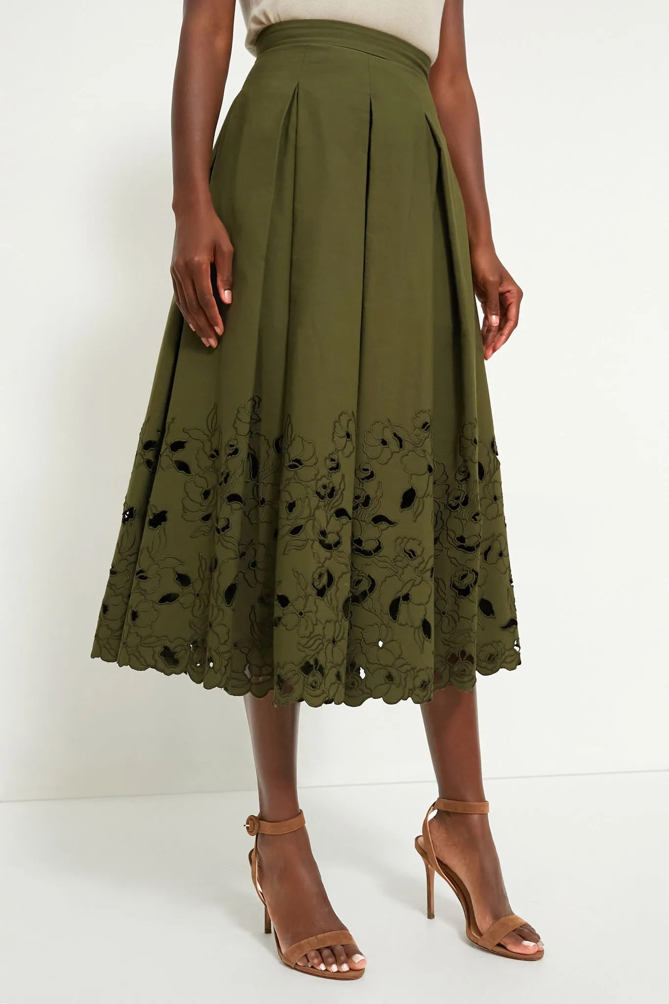 Olive Volume Hem Pleat Detail Skirt sold by Tuckernuck