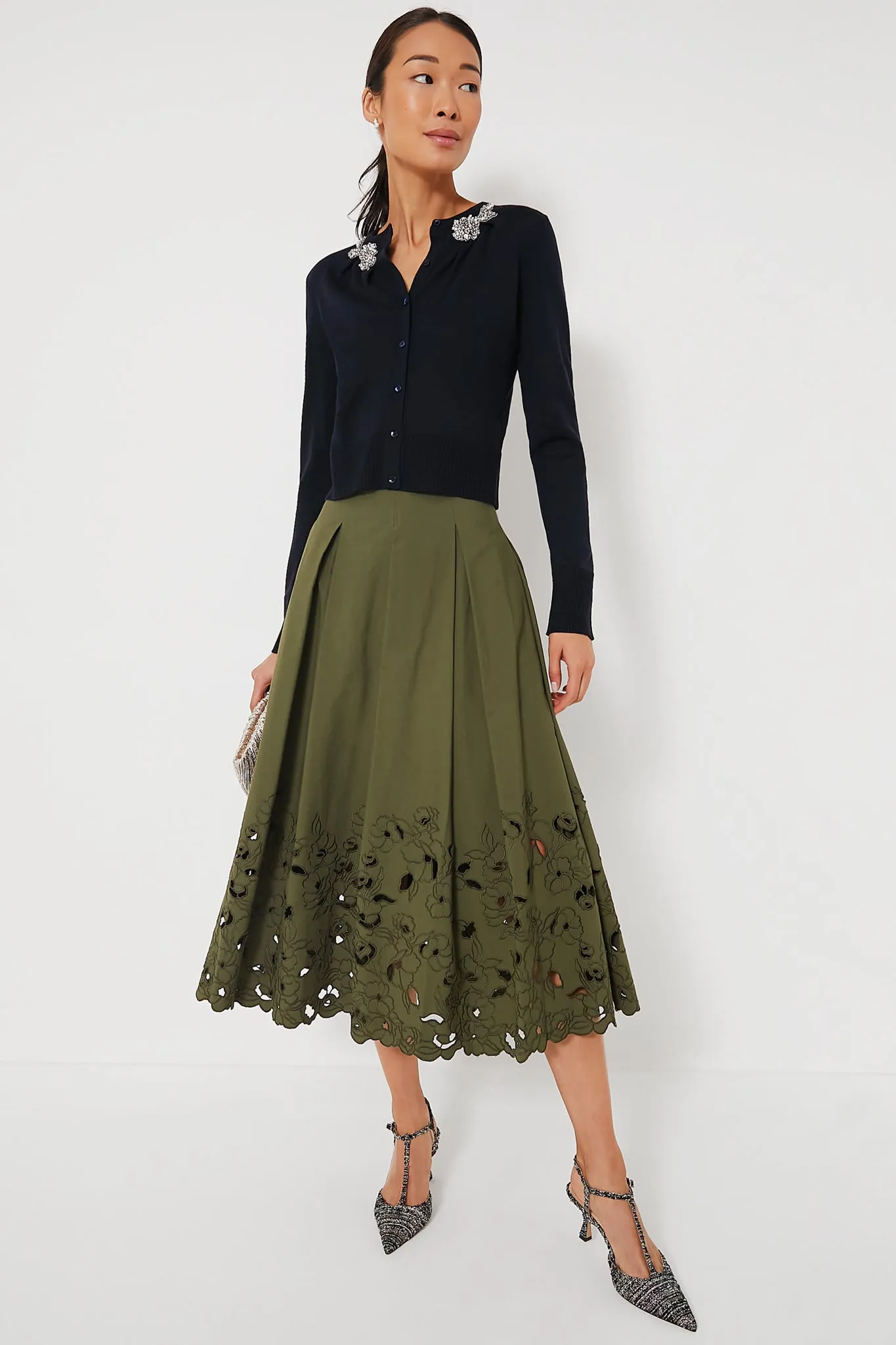 Olive Volume Hem Pleat Detail Skirt sold by Tuckernuck product image thumbnail 2