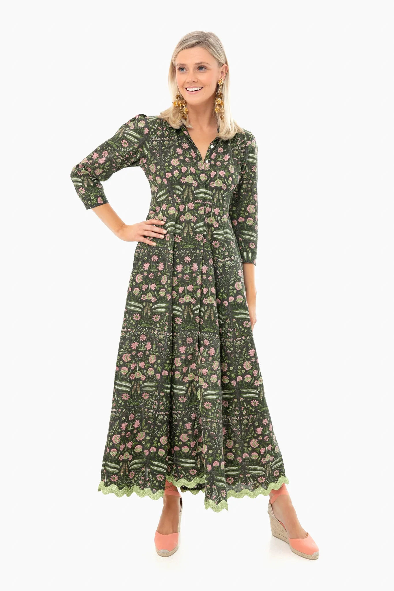 Black and Pistachio 3/4 Sleeve Maxi Shirt Dress sold by Tuckernuck product image thumbnail 2