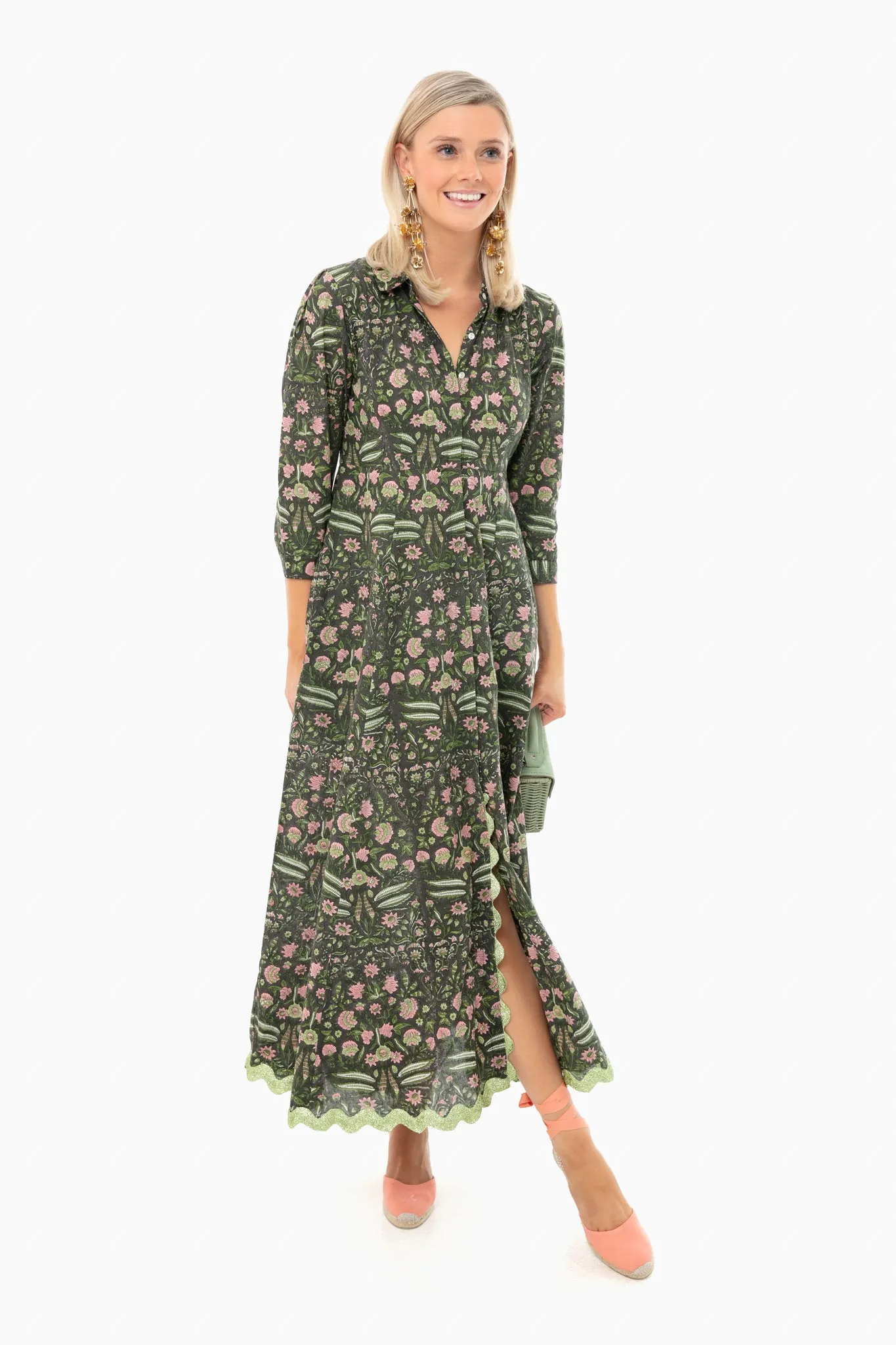 Black and Pistachio 3/4 Sleeve Maxi Shirt Dress sold by Tuckernuck