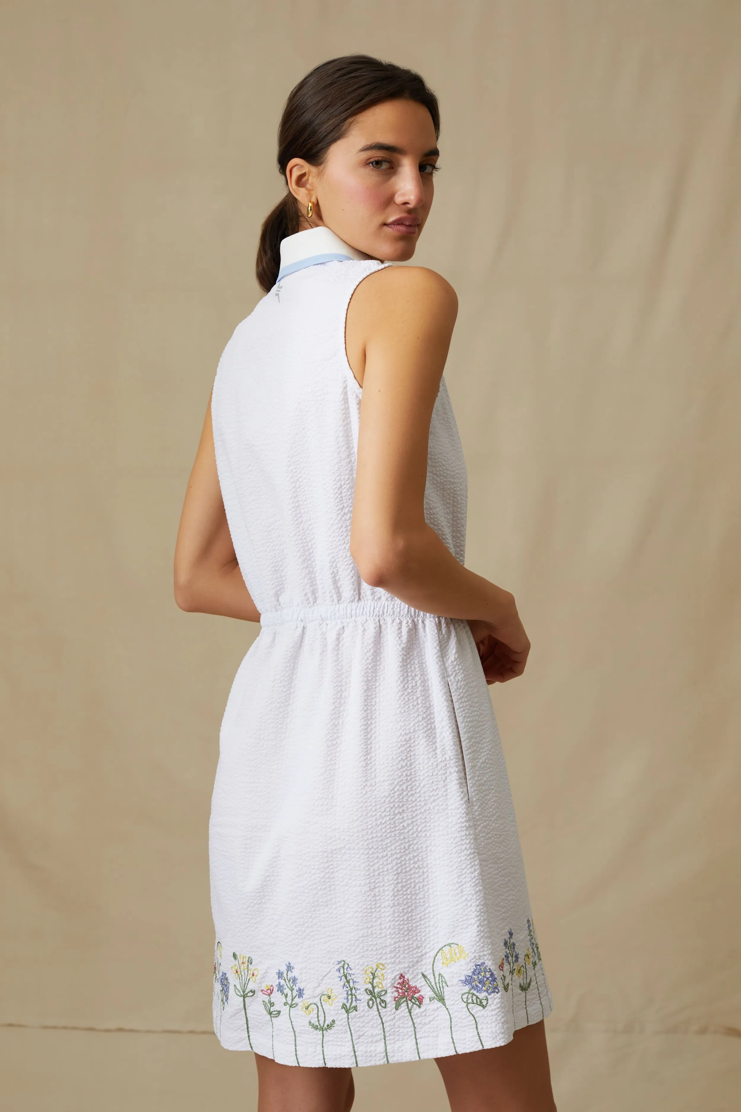 White Embroidered Sleeveless Seersucker Alcott Golf Dress sold by Tuckernuck product image thumbnail 4