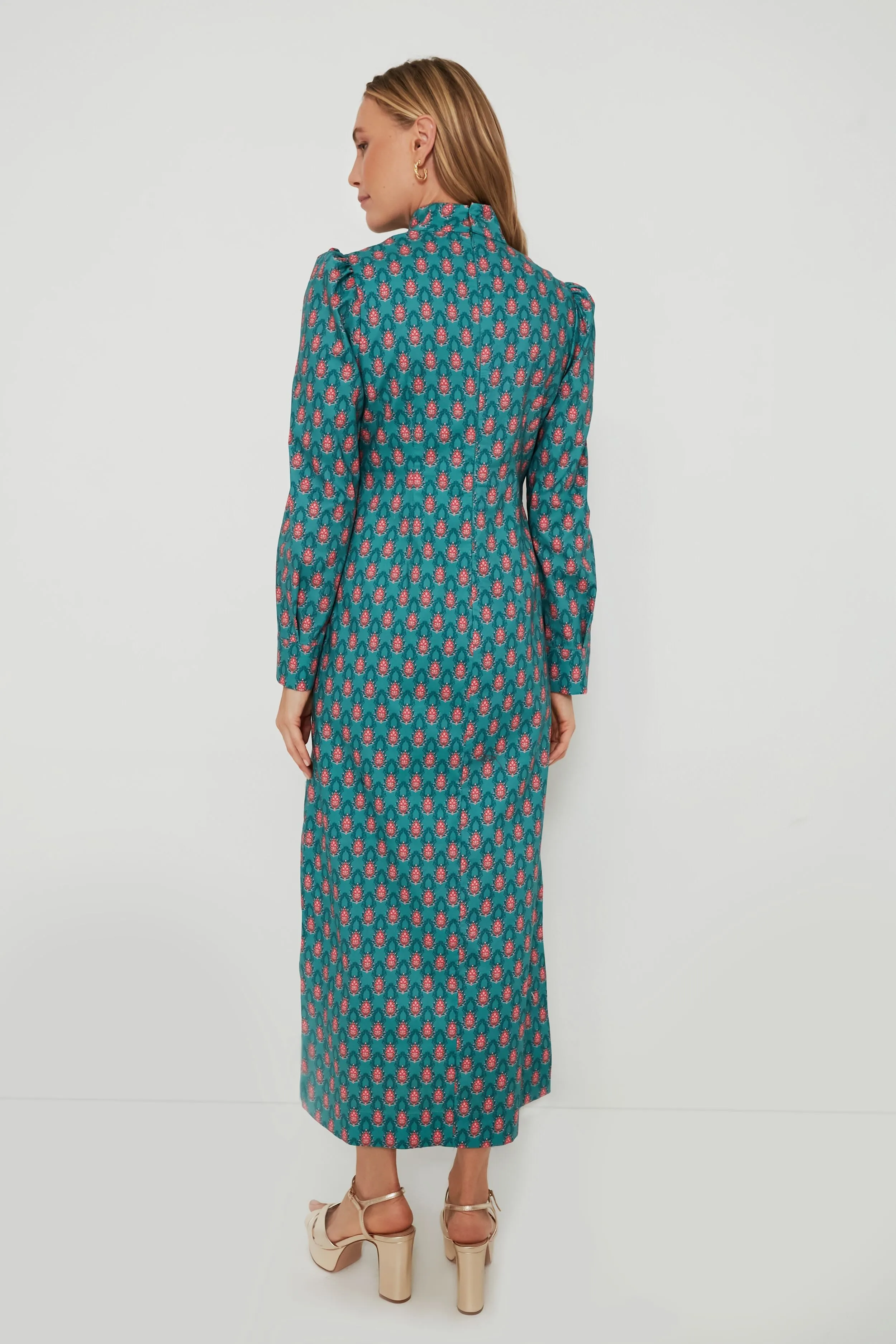 Teal & Red Floral Mock Neck Maris Dress sold by Tuckernuck product image thumbnail 4