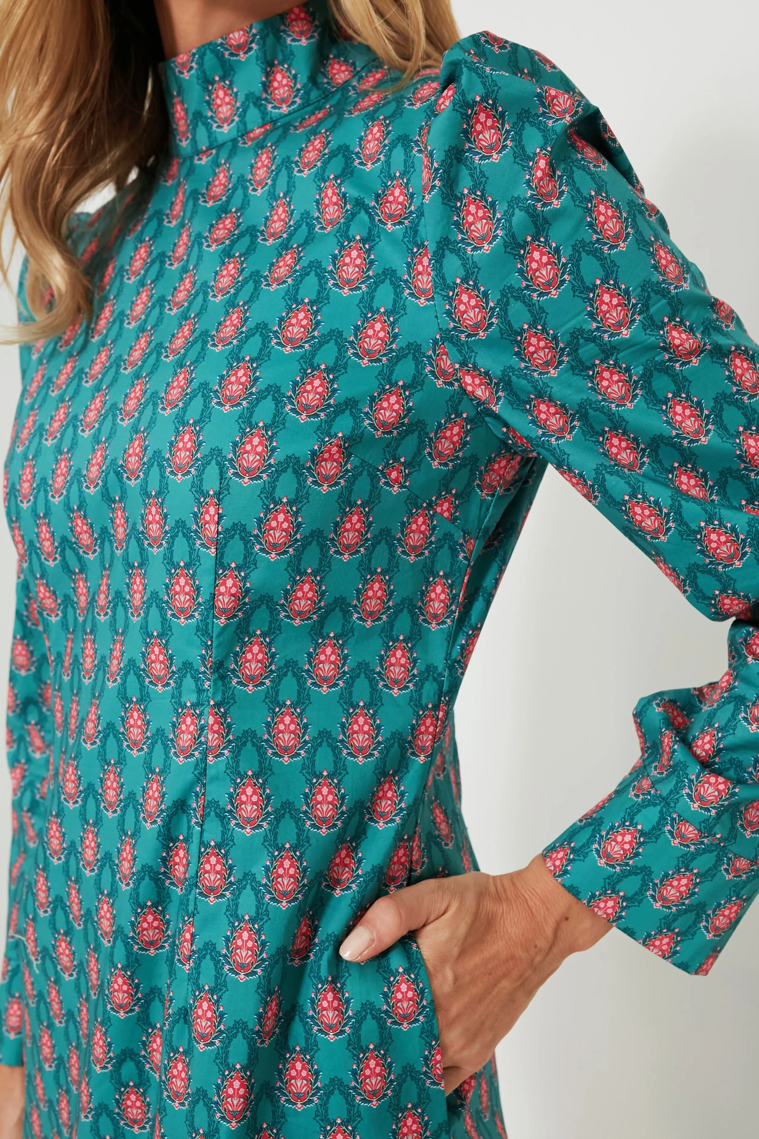 Teal & Red Floral Mock Neck Maris Dress sold by Tuckernuck product image thumbnail 5