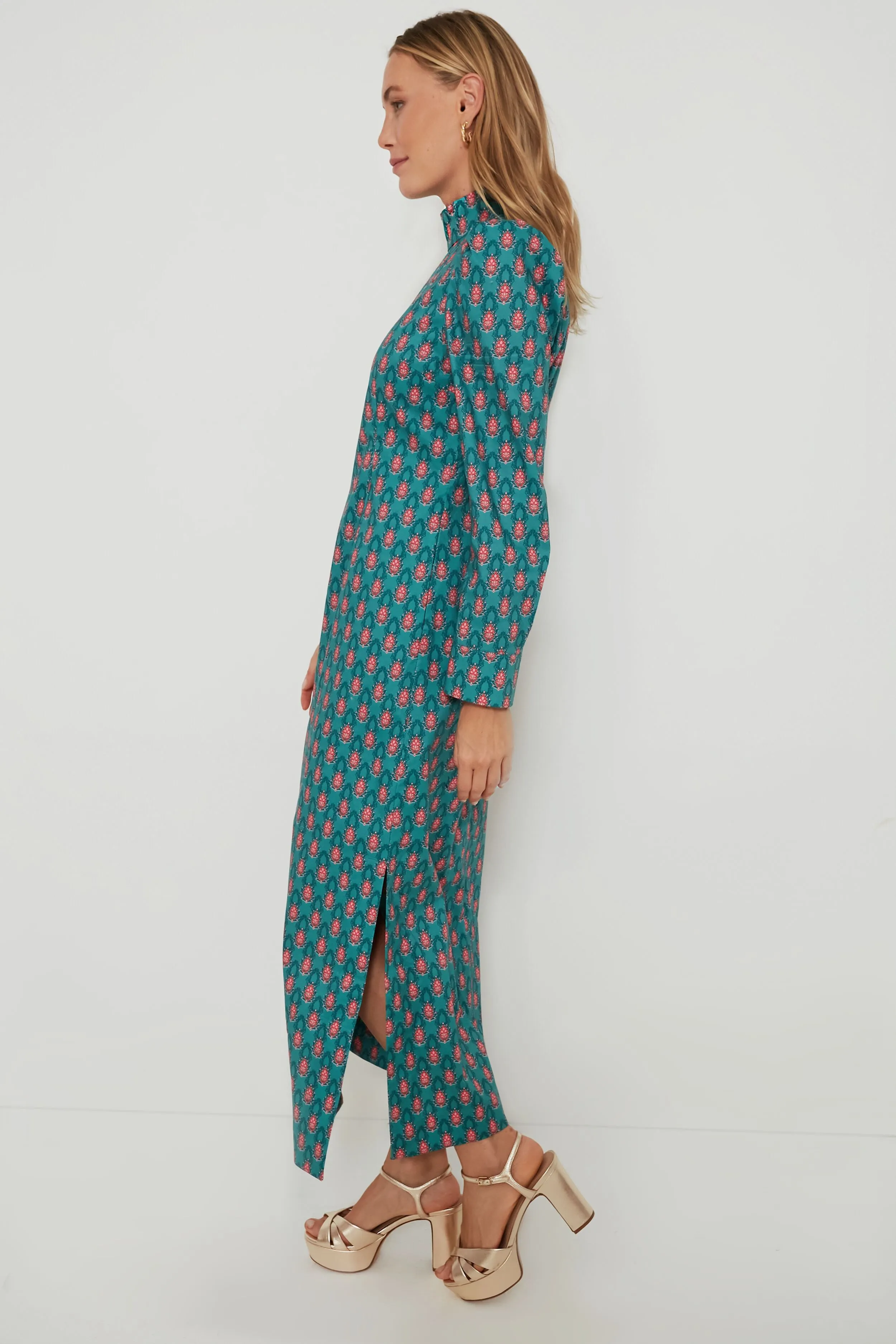 Teal & Red Floral Mock Neck Maris Dress sold by Tuckernuck product image thumbnail 3