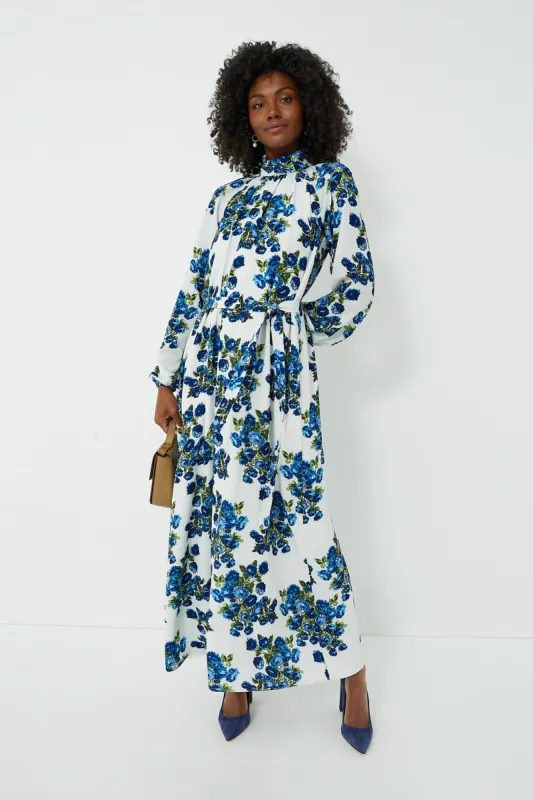 Blue Flower Bouquet Elanda Crepe Georgette Dress sold by Tuckernuck