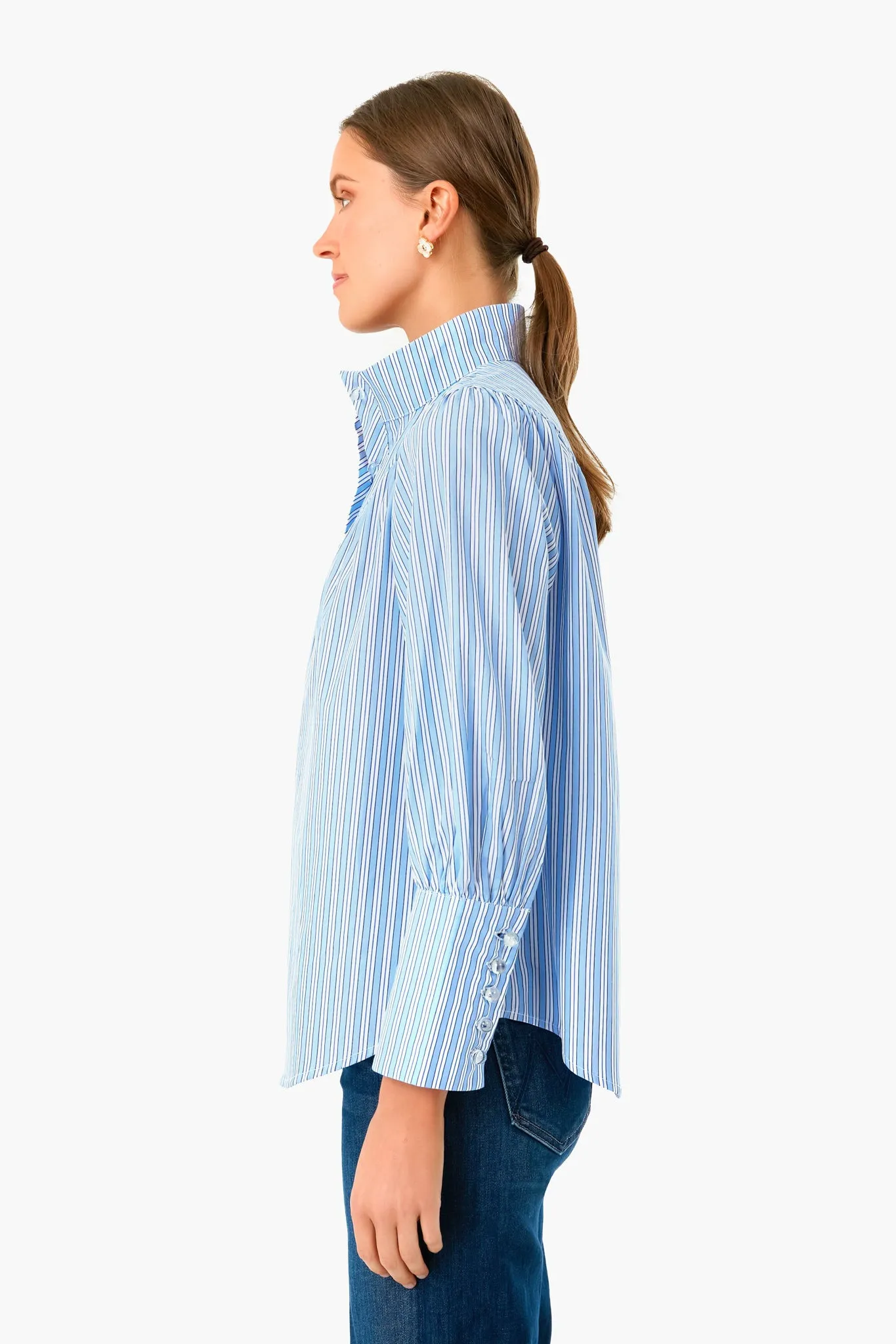 Malibu Blue Stripe Corrigan Blouse sold by Tuckernuck product image thumbnail 3