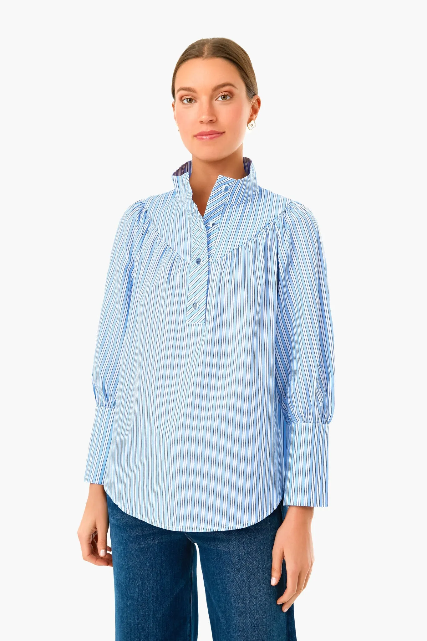 Malibu Blue Stripe Corrigan Blouse sold by Tuckernuck