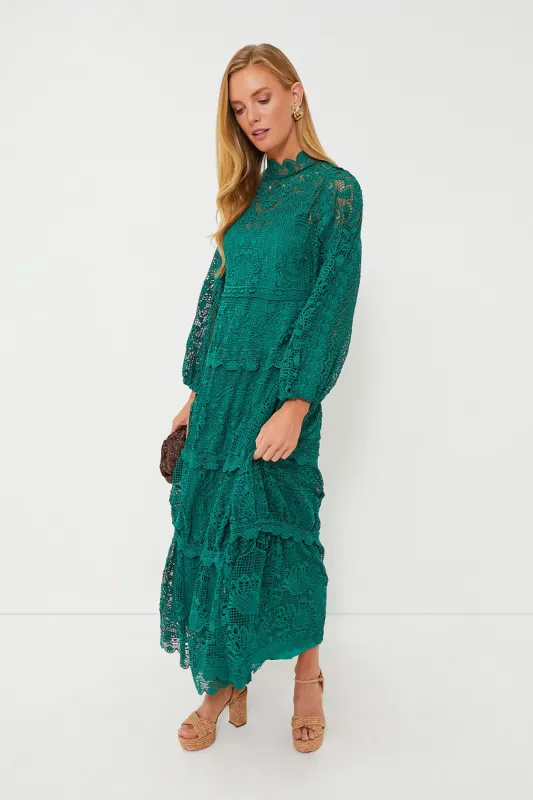 Dark Green Guipure Long Sleeve Maxi Dress sold by Tuckernuck