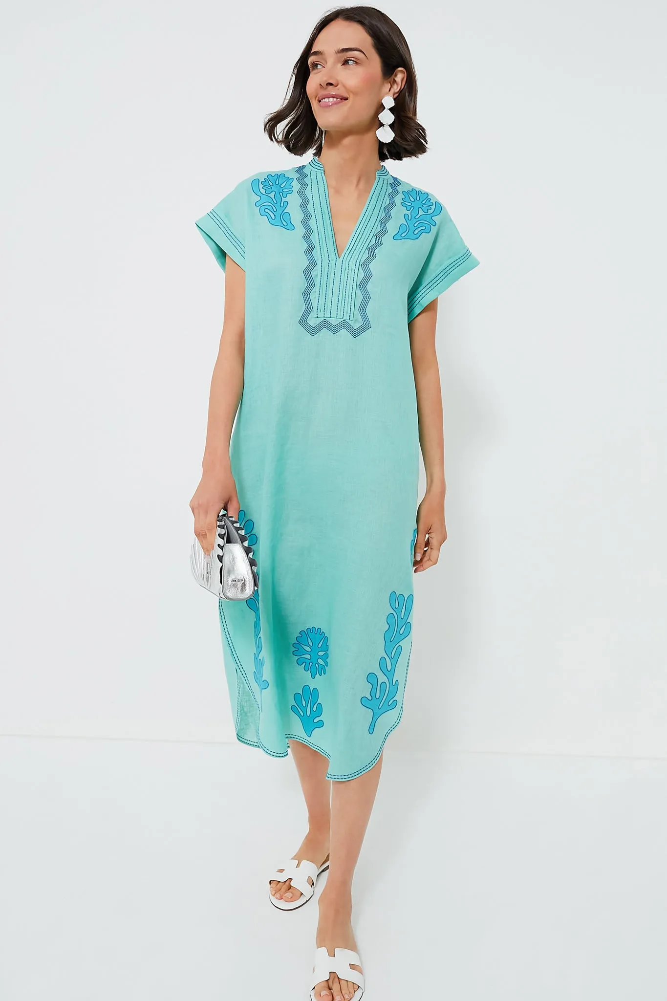 Seafoam Embroidered Aree Kaftan sold by Tuckernuck product image thumbnail 2