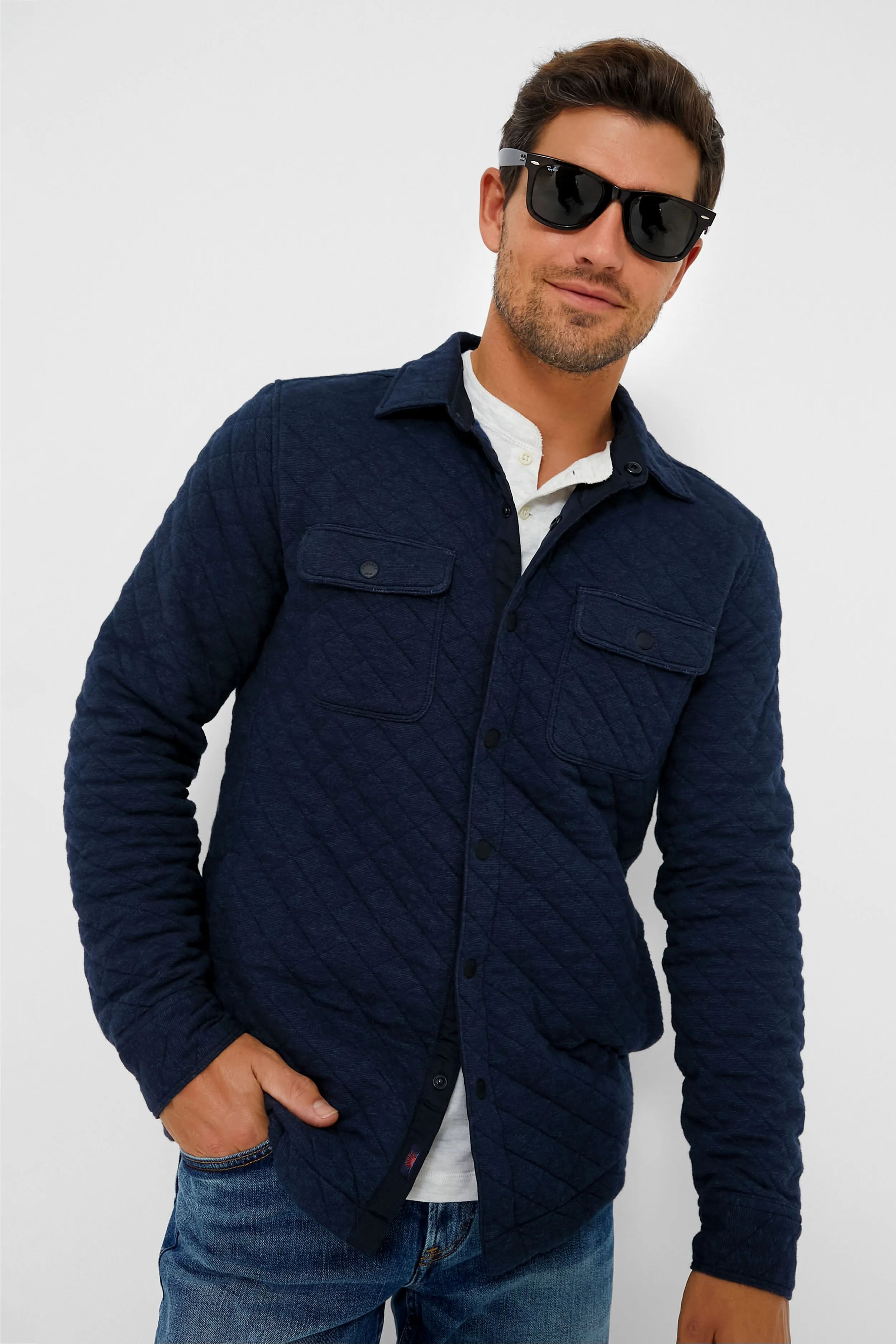 Navy Melange Epic Quilted Fleece CPO sold by Tuckernuck