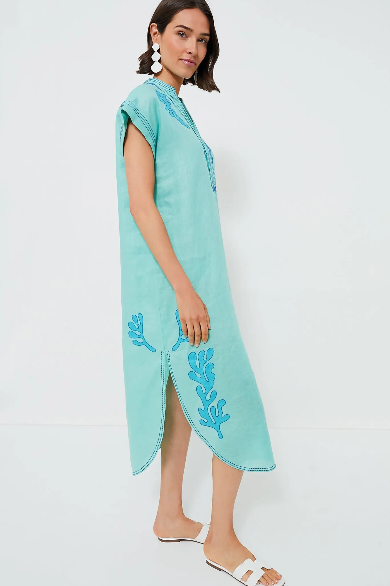 Seafoam Embroidered Aree Kaftan sold by Tuckernuck product image thumbnail 3
