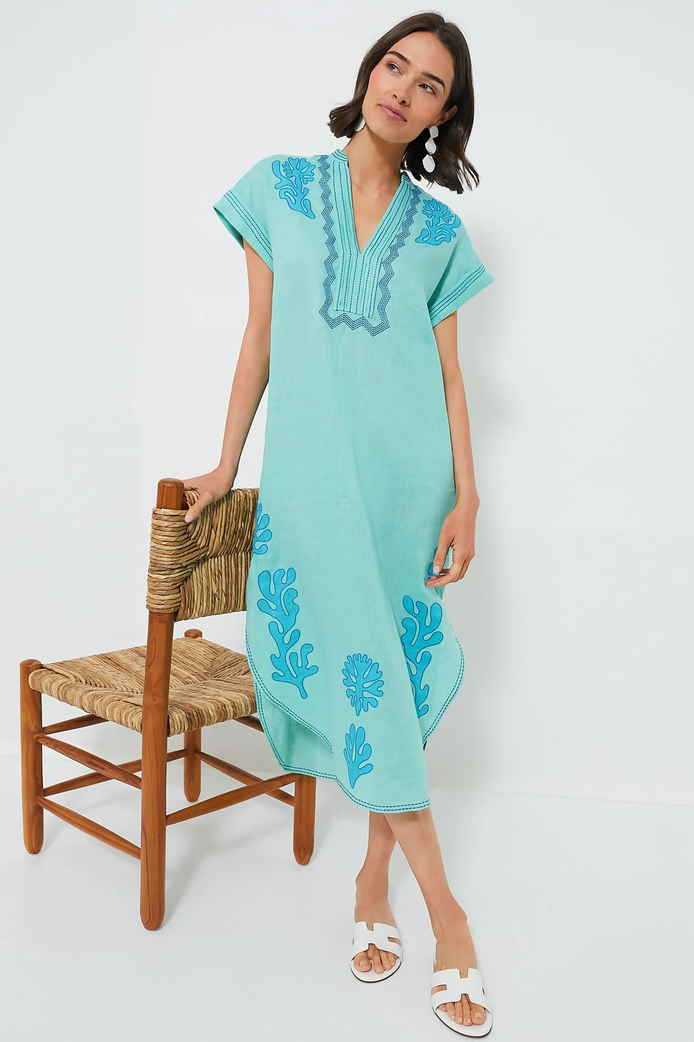 Seafoam Embroidered Aree Kaftan sold by Tuckernuck