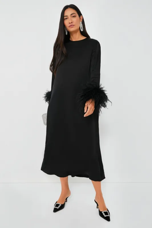 Black Suzi Maxi Dress with Detachable Feathers made by Tuckernuck