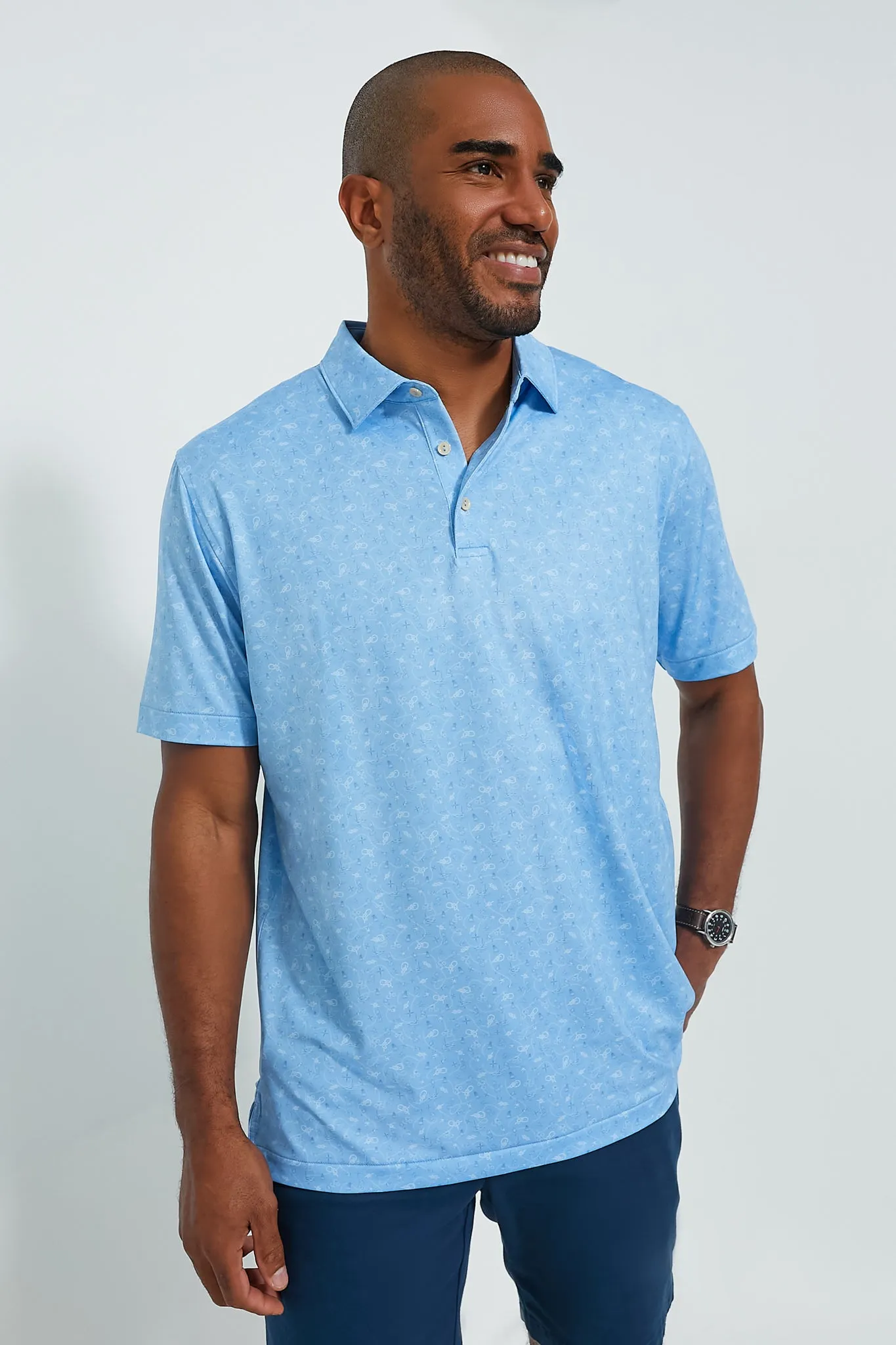 Cottage Blue Show Me The Way Performance Jersey Polo sold by Tuckernuck