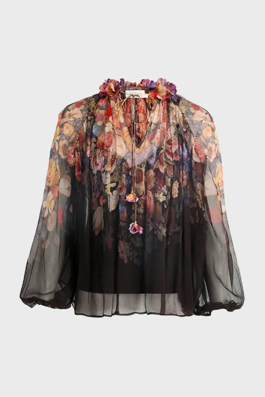 Morisot Black Print Luminosity Floral Blouse sold by Tuckernuck