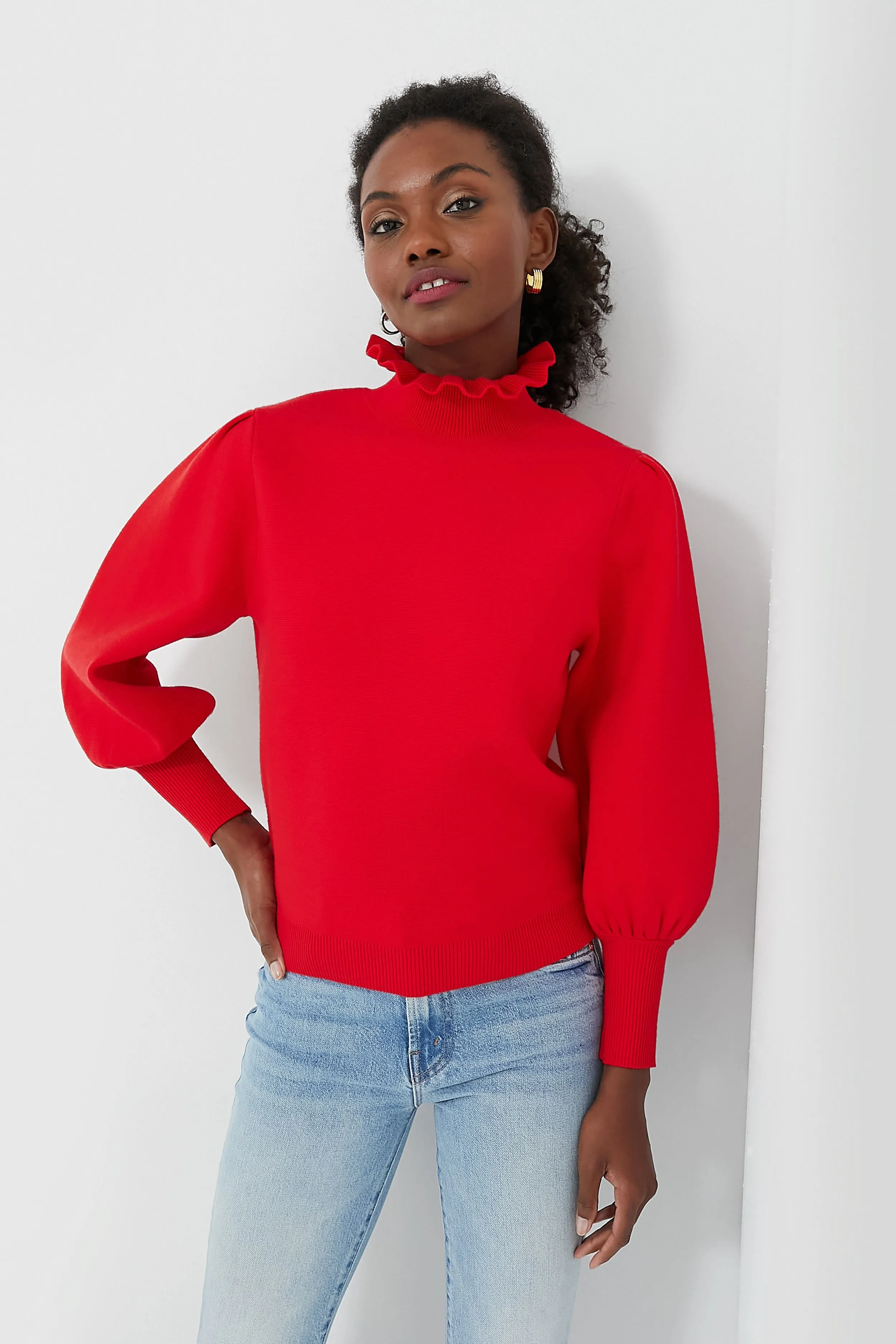 Red Ruffle Collar Raley Sweater sold by Tuckernuck