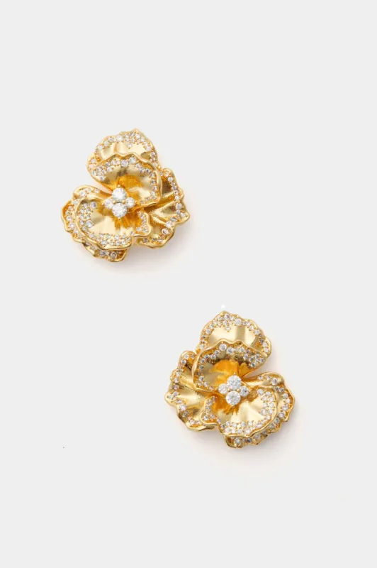 Embellished Golden Pansy Earrings made by Tuckernuck