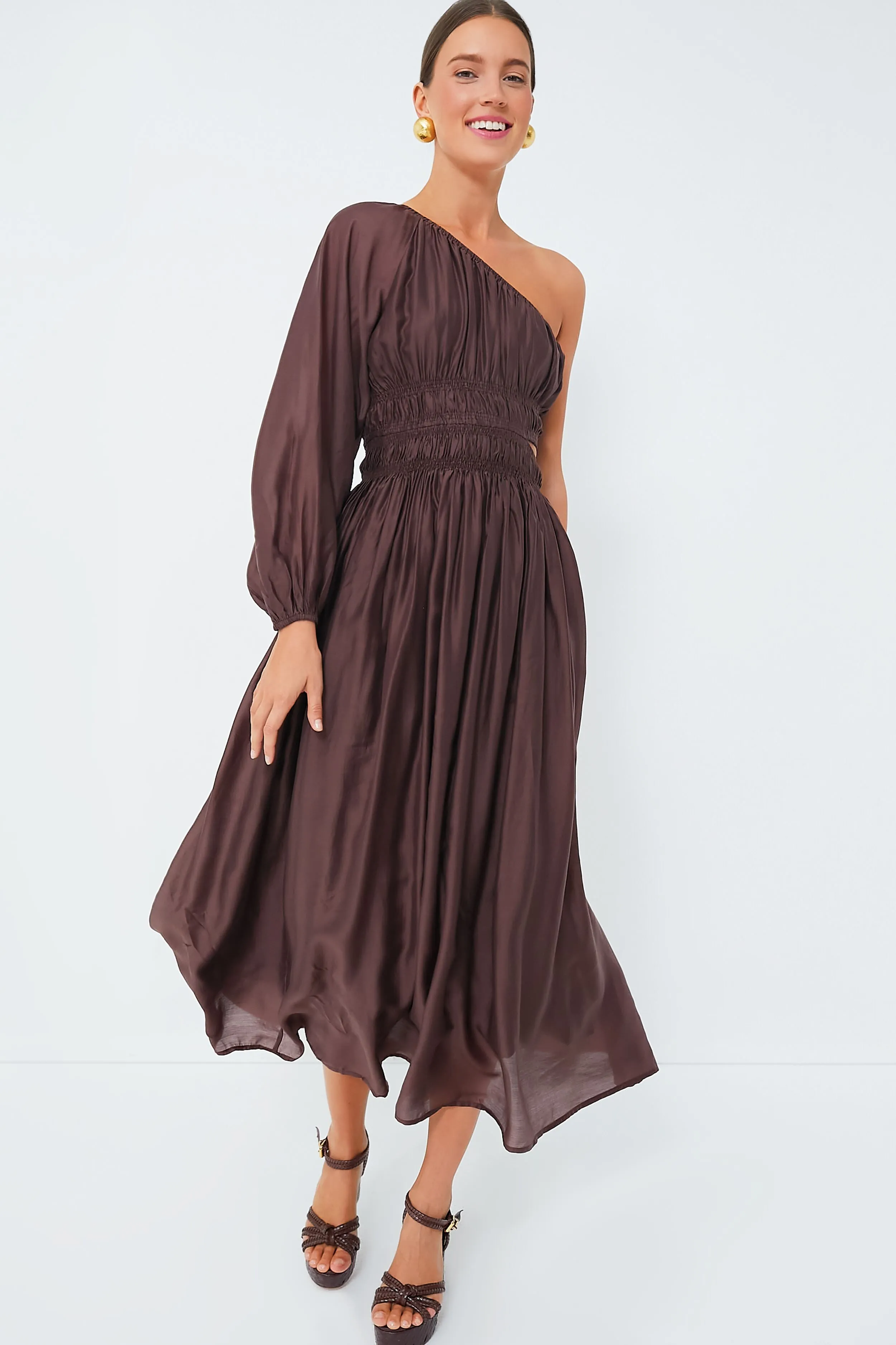 Exclusive Chocolate One Shoulder Maxi Dress sold by Tuckernuck