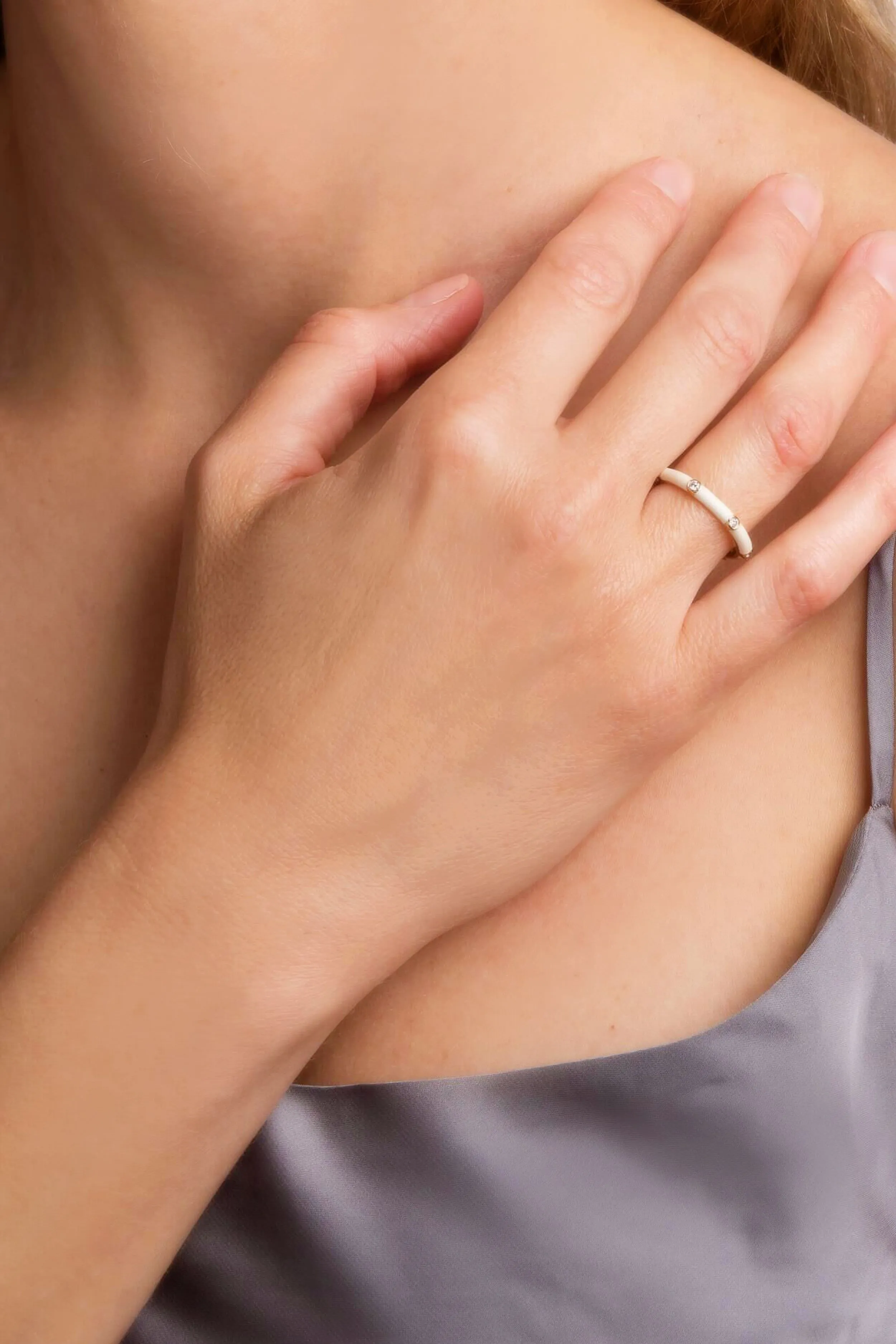 Mid 20th Century White Enamel Diamond Ring 18k Yellow Gold Stacking Band sold by Tuckernuck product image thumbnail 3
