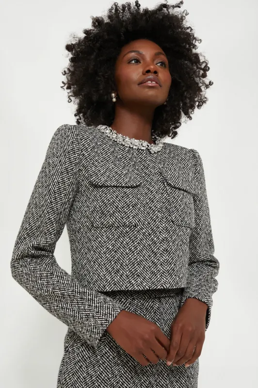 Black Herringbone Embellished Jacket sold by Tuckernuck
