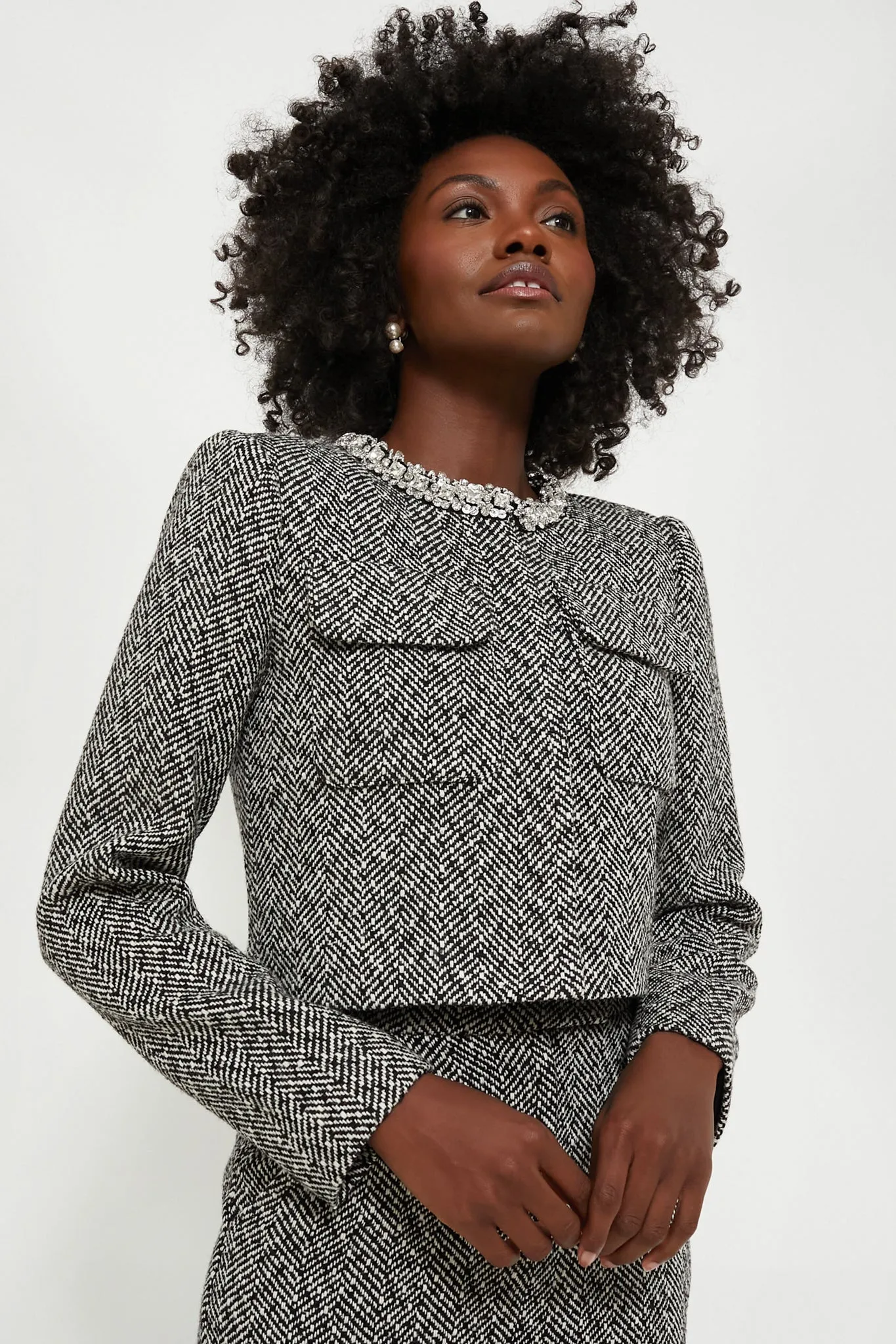 Black Herringbone Embellished Jacket sold by Tuckernuck
