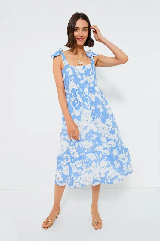 Blue and White Floral Lupine Midi Dress sold by Tuckernuck