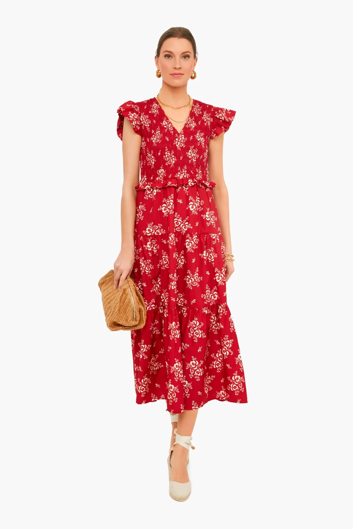 Exclusive Red Alessia Print Smocked Tiered Midi Dress sold by Tuckernuck product image thumbnail 2