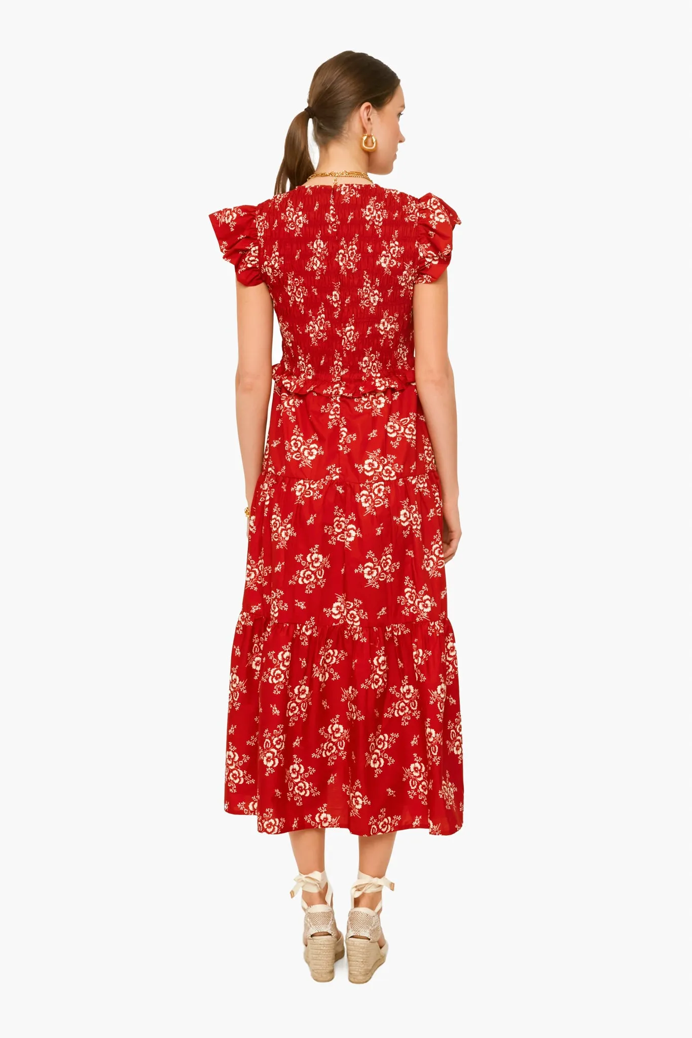 Exclusive Red Alessia Print Smocked Tiered Midi Dress sold by Tuckernuck product image thumbnail 4
