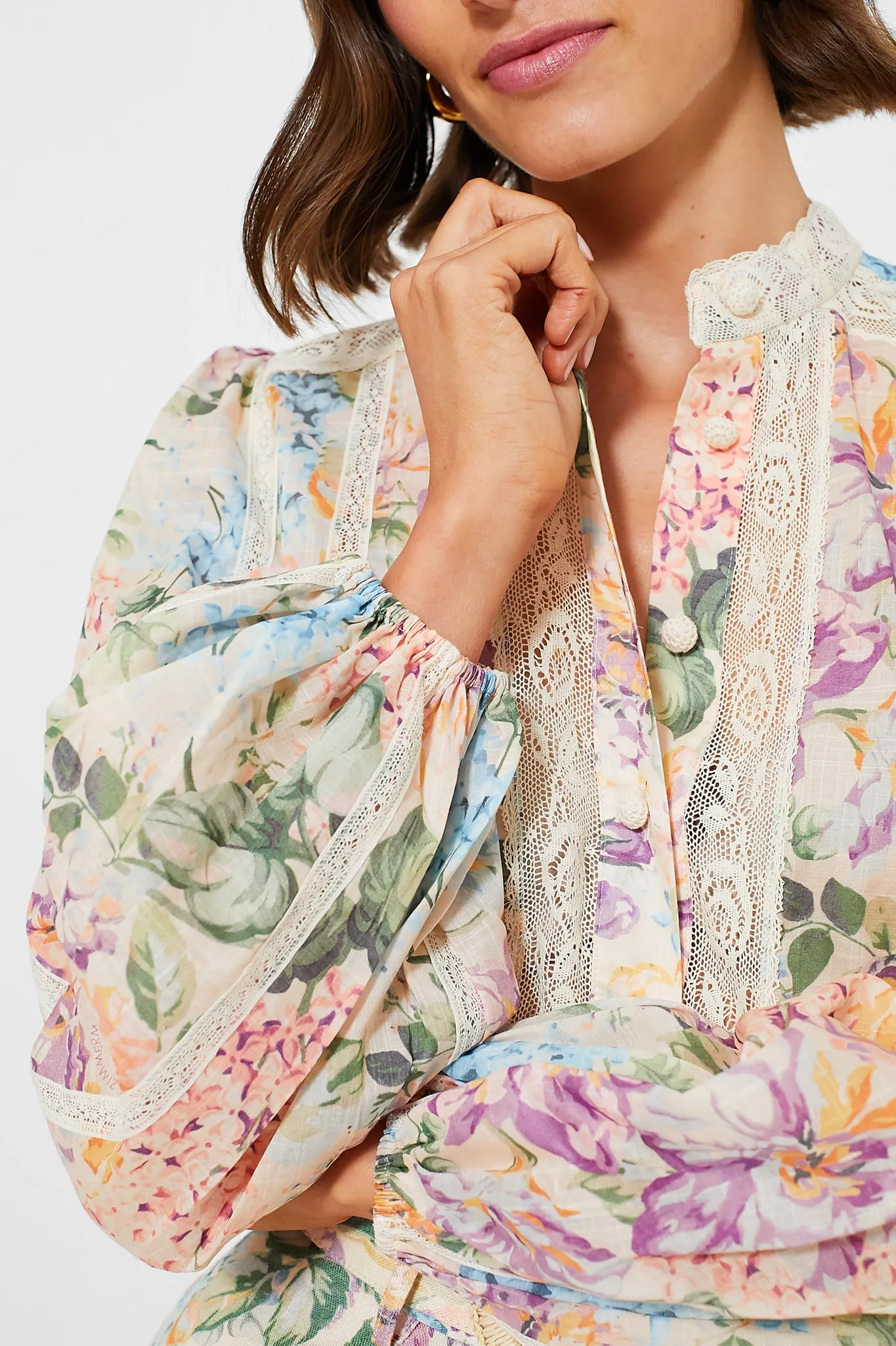 Multi Watercolour Floral Halliday Lace Trim Shirt sold by Tuckernuck product image thumbnail 5