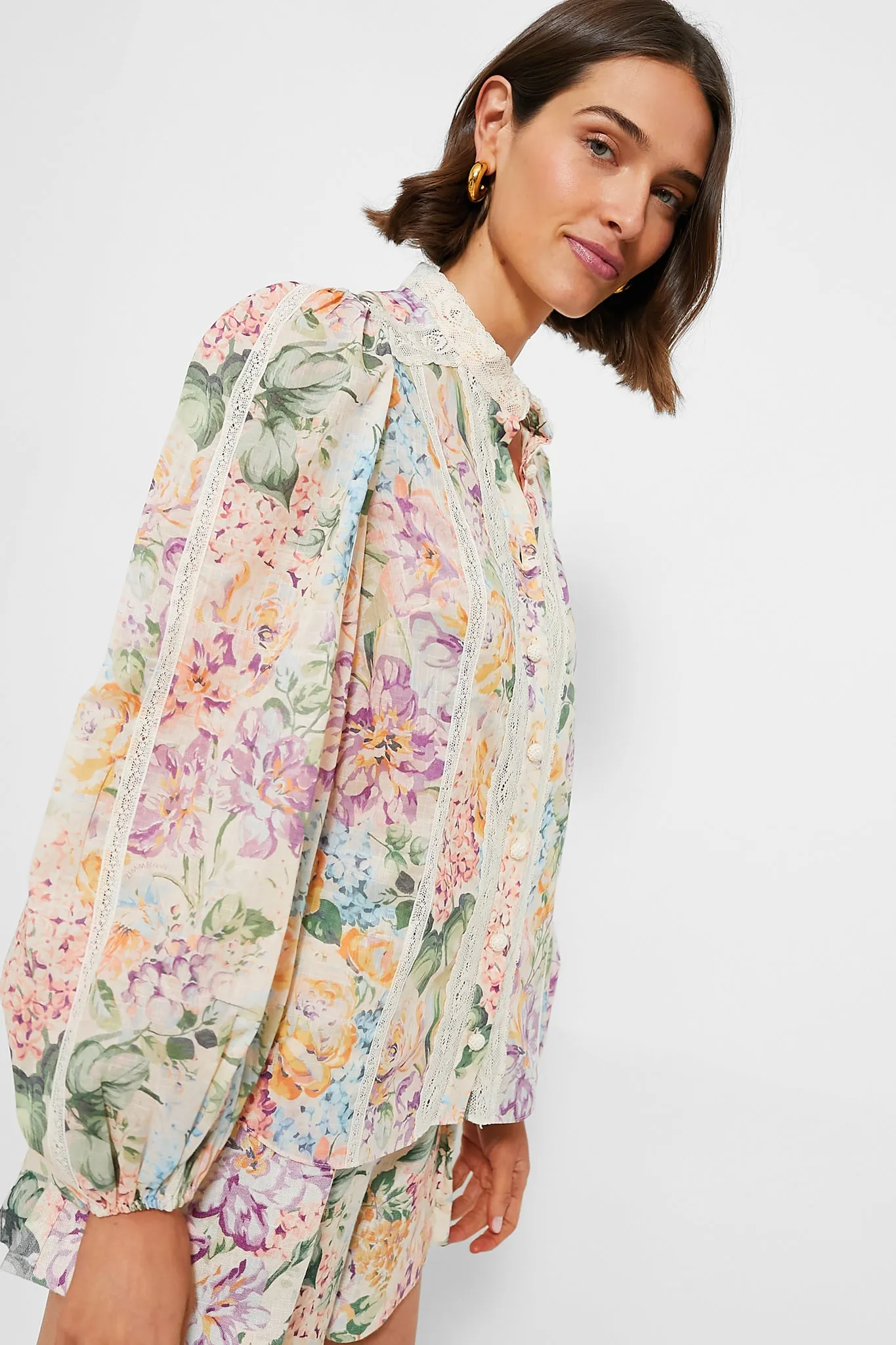 Multi Watercolour Floral Halliday Lace Trim Shirt sold by Tuckernuck product image thumbnail 3