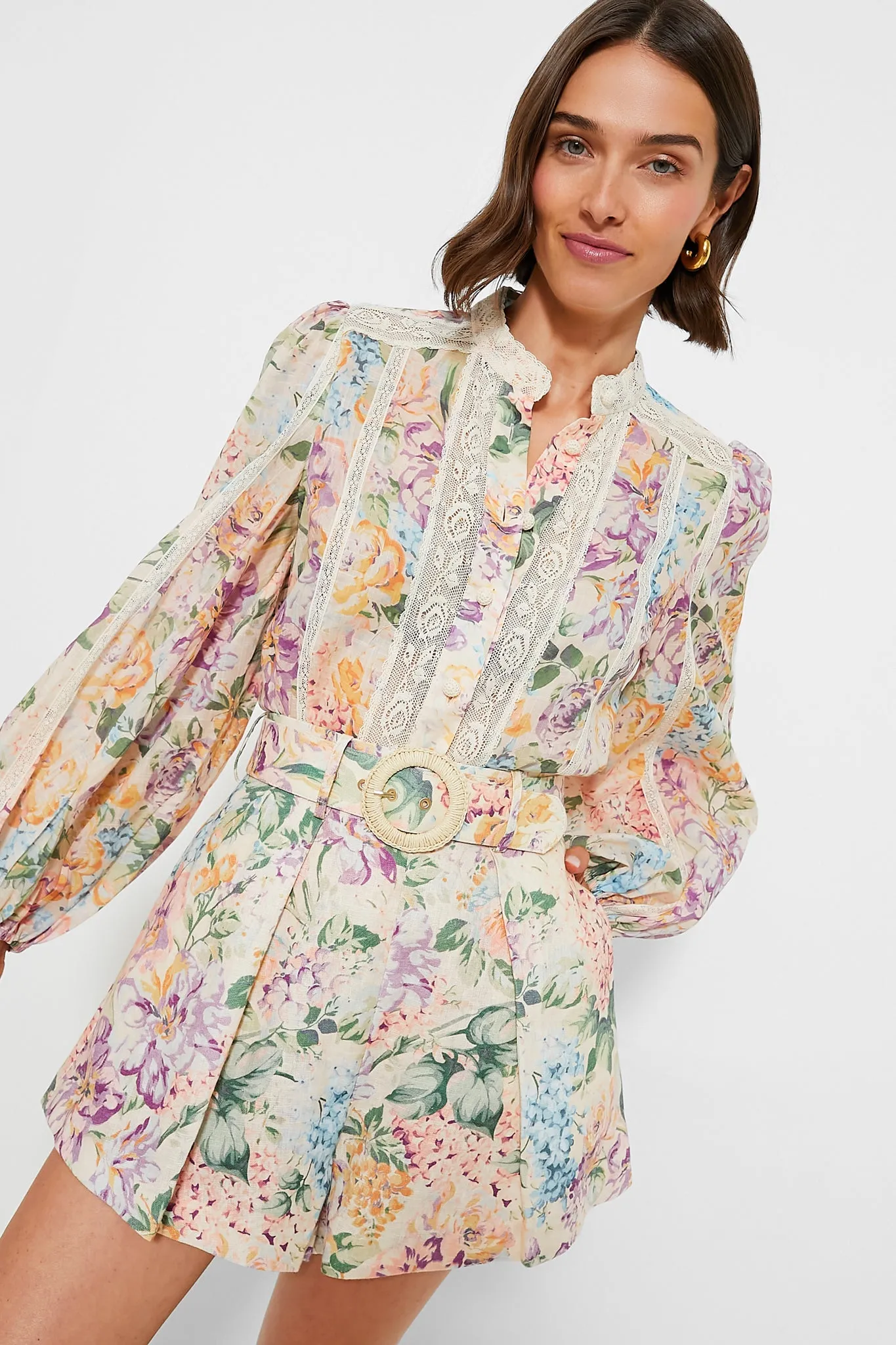 Multi Watercolour Floral Halliday Lace Trim Shirt sold by Tuckernuck