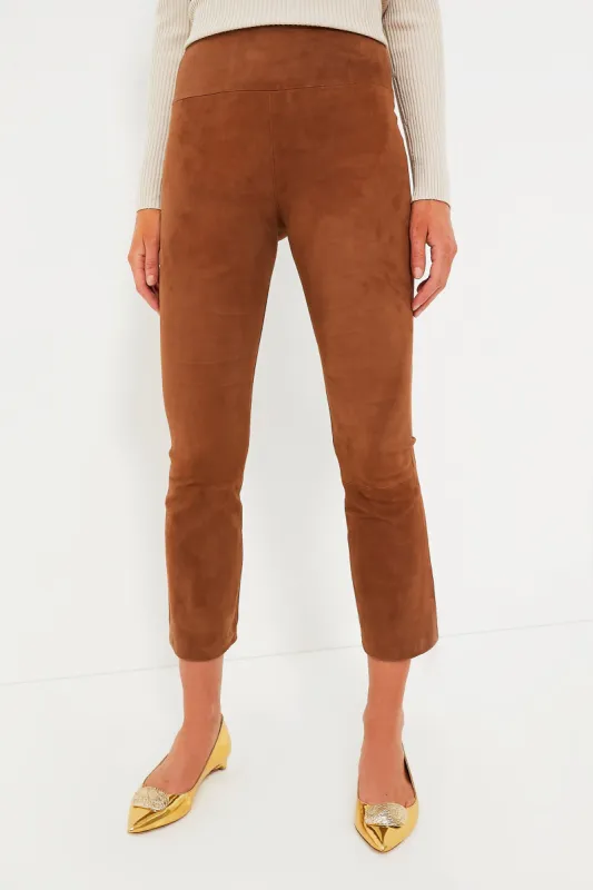 Dark Cognac Suede Crop Flare Legging sold by Tuckernuck
