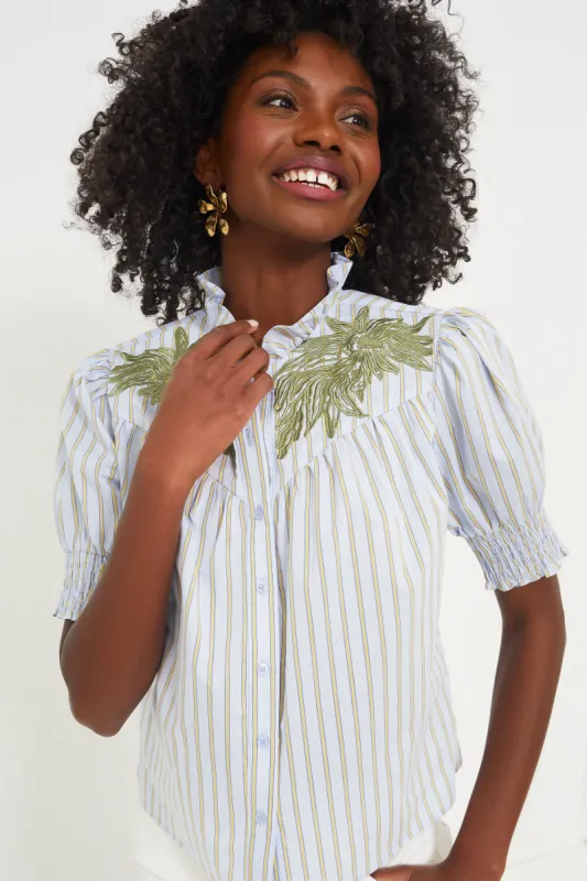 Embroidered Blue and Tan Stripe Nicole Shirt sold by Tuckernuck