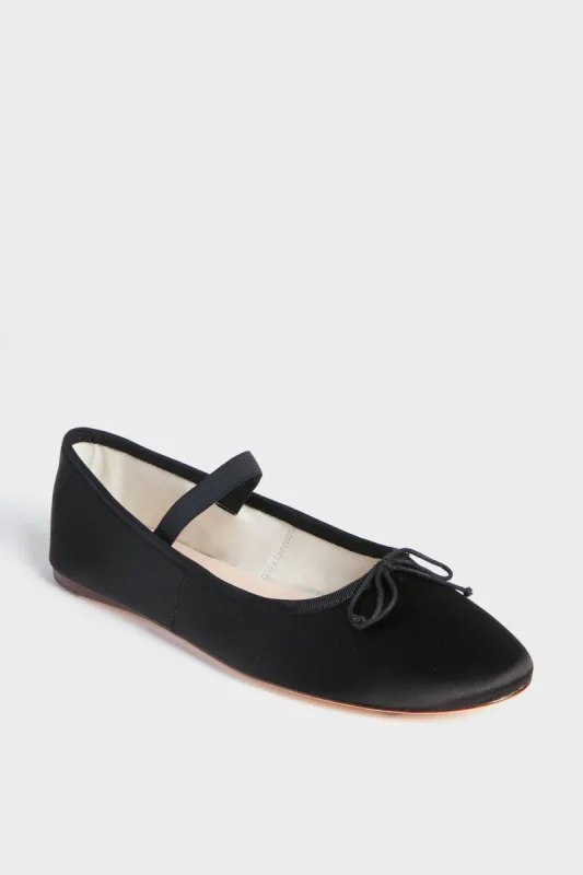 Black Satin Leonie Soft Ballet Flats sold by Tuckernuck