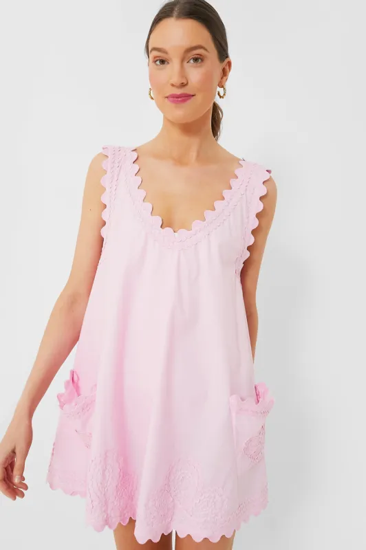 Pale Pink Poplin Low Back Dress with Ric Rac Embroidery sold by Tuckernuck