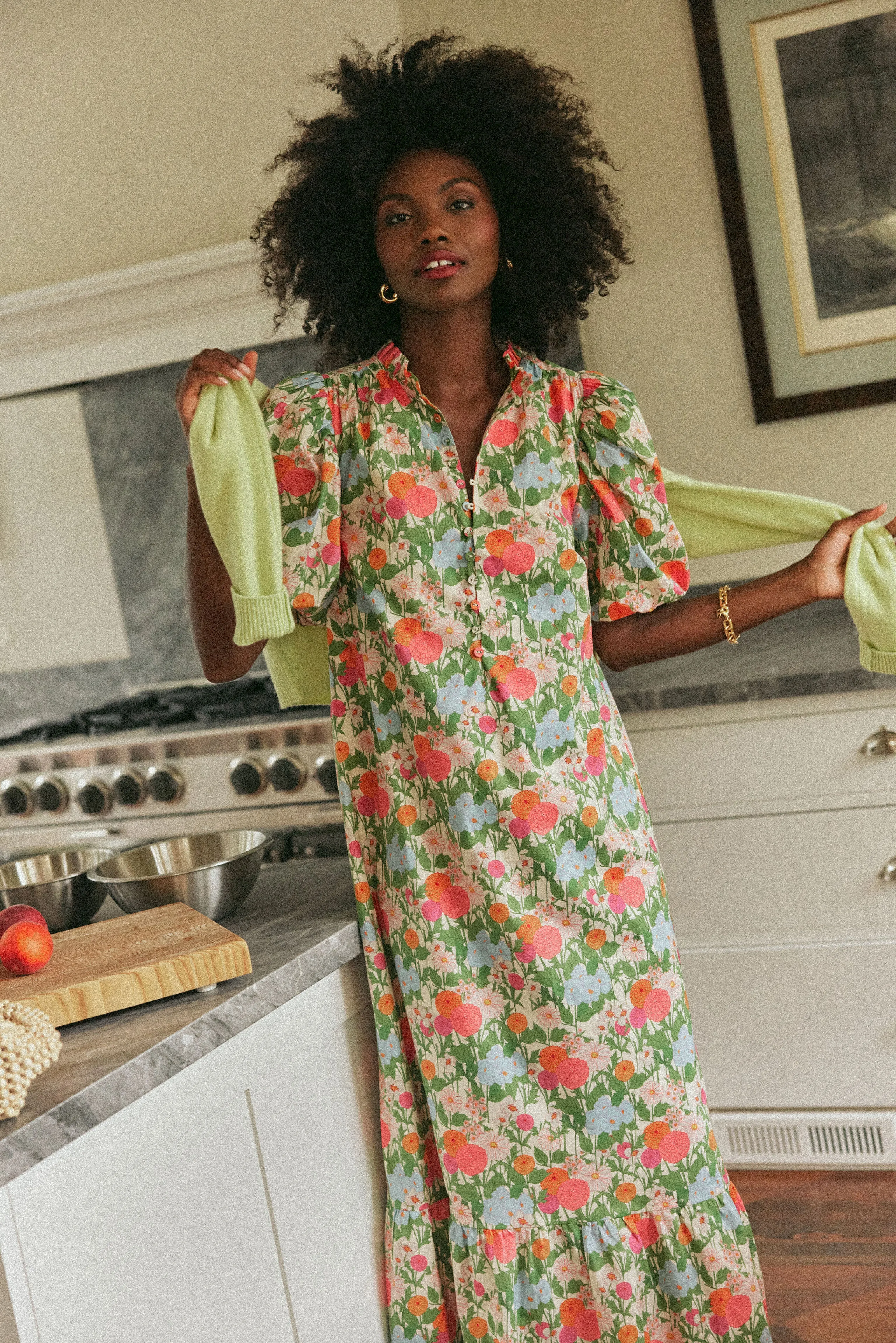 slim fit dress slacks Green Multi Begonia Floral Sallie Midi Dress