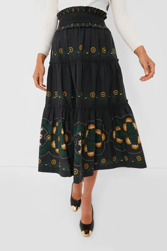 Black Perle Print Tiered Skirt sold by Tuckernuck