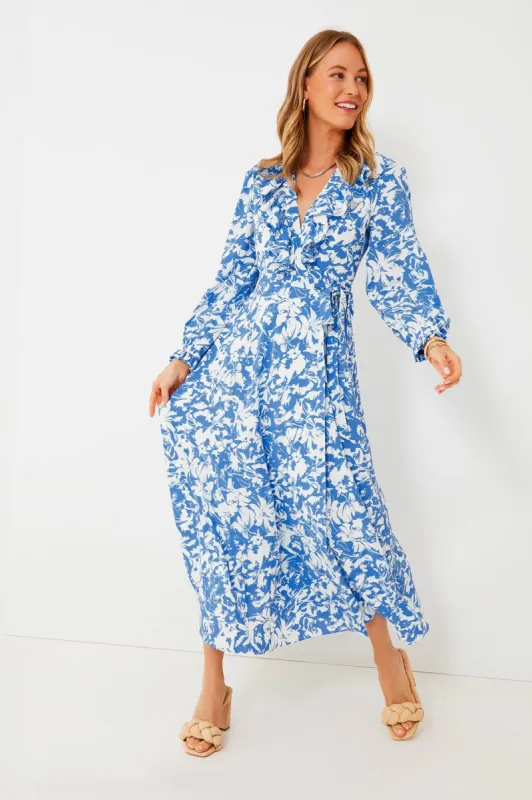 Blue and White Floral Winifred Wrap Dress sold by Tuckernuck