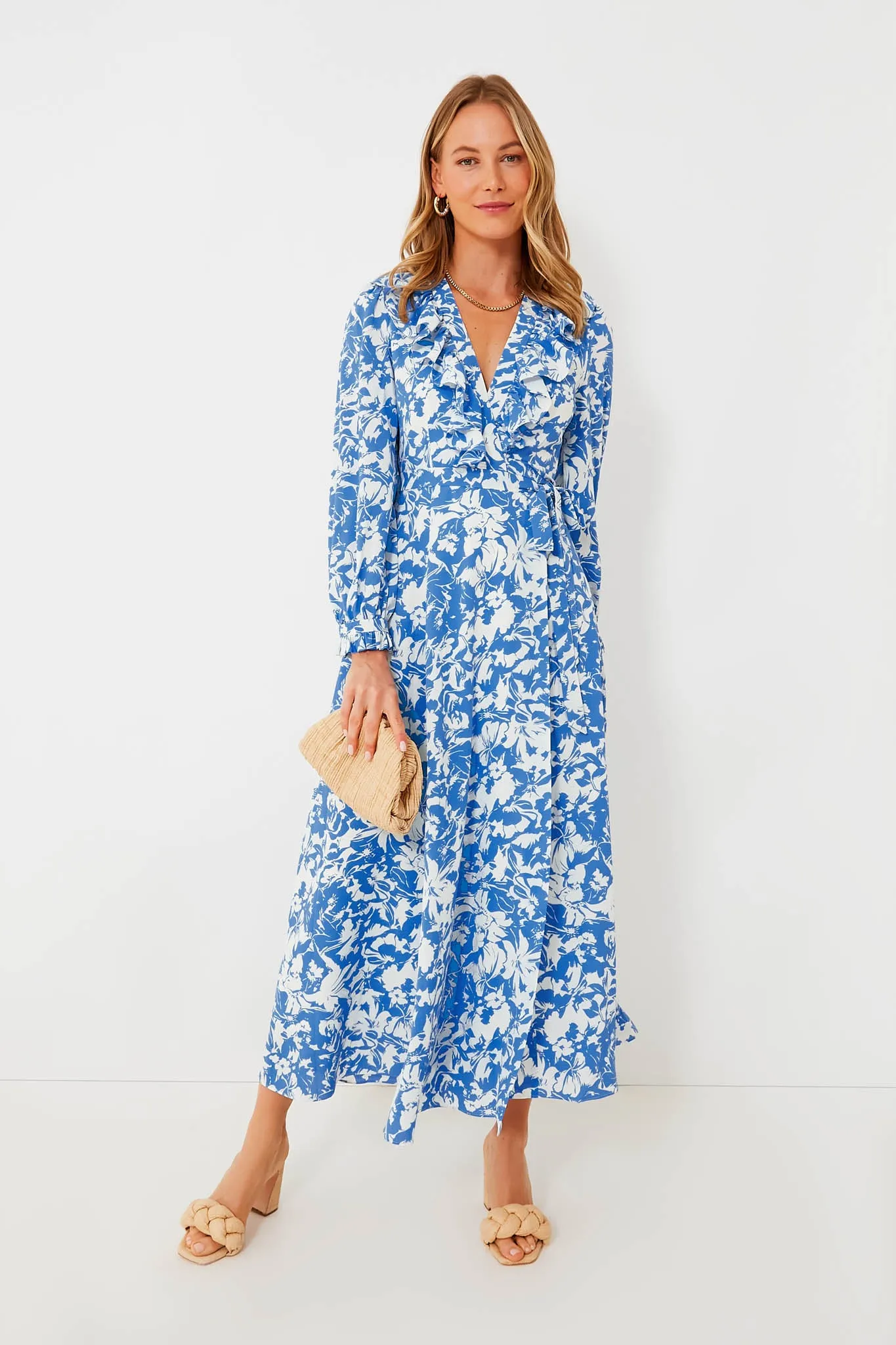 Blue and White Floral Winifred Wrap Dress sold by Tuckernuck product image thumbnail 2