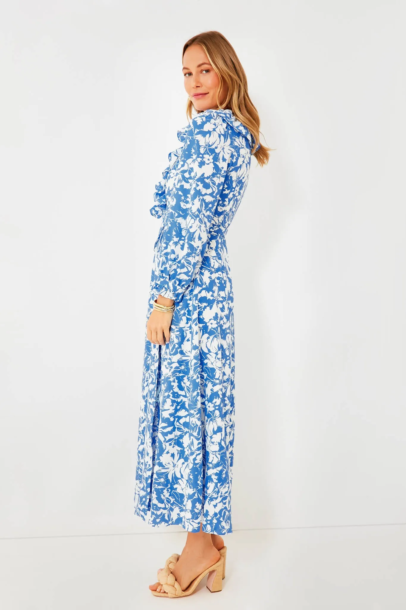 Blue and White Floral Winifred Wrap Dress sold by Tuckernuck product image thumbnail 3