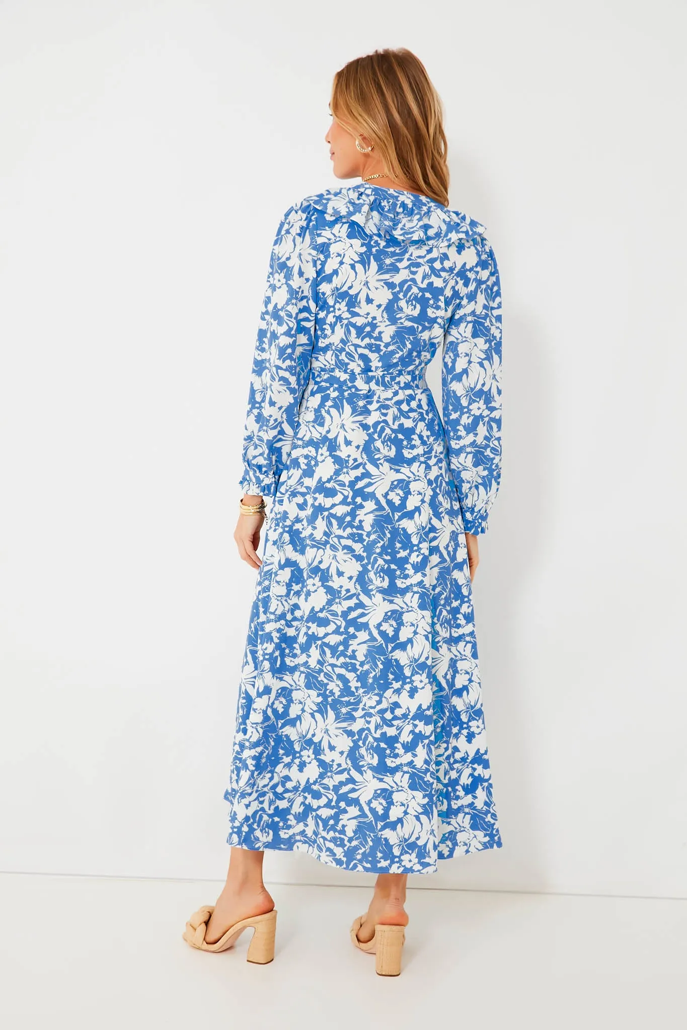 Blue and White Floral Winifred Wrap Dress sold by Tuckernuck product image thumbnail 4