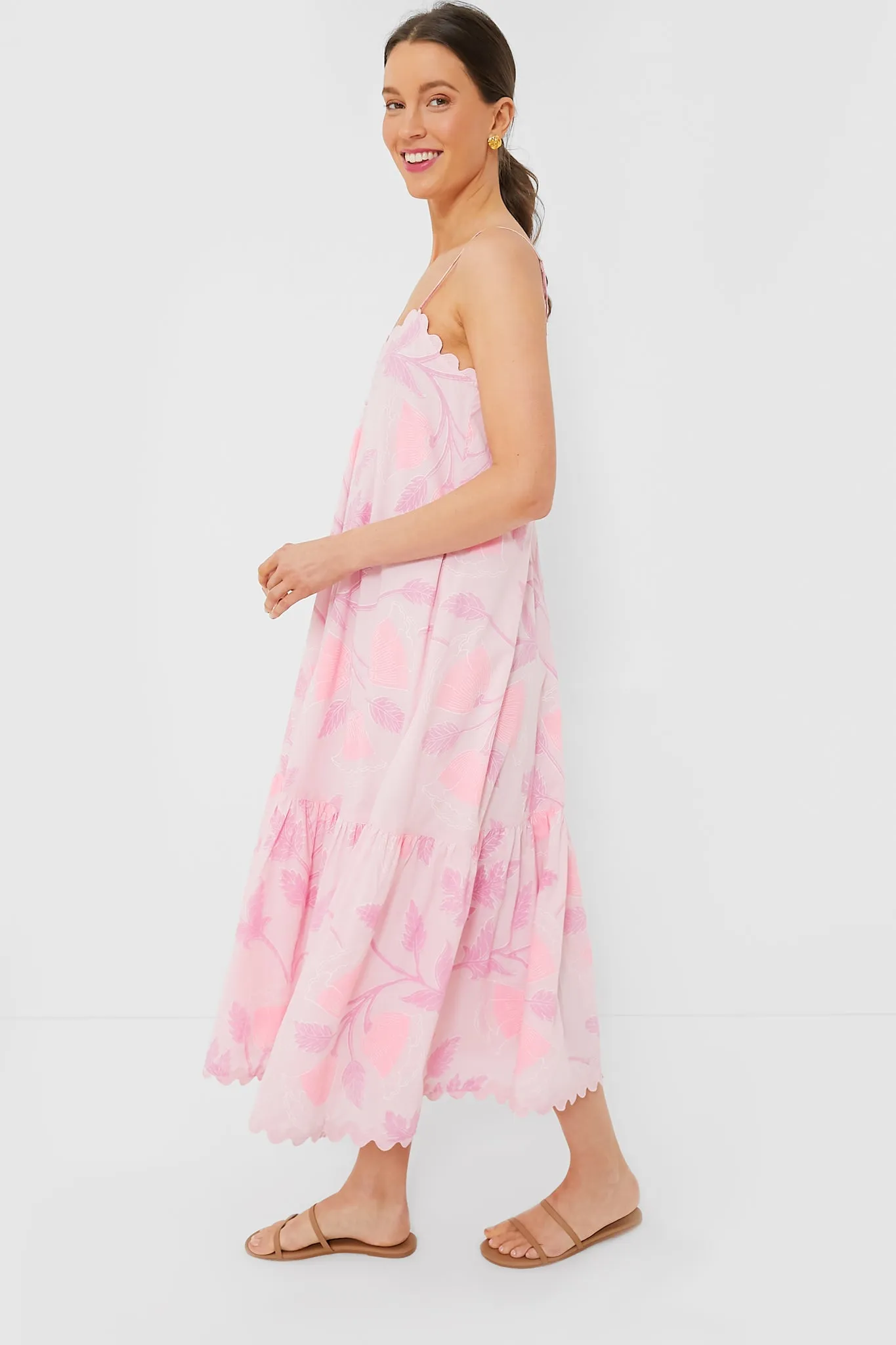 Pale Pink V-Neck Midi Dress with Bellflower Block Print sold by Tuckernuck product image thumbnail 3