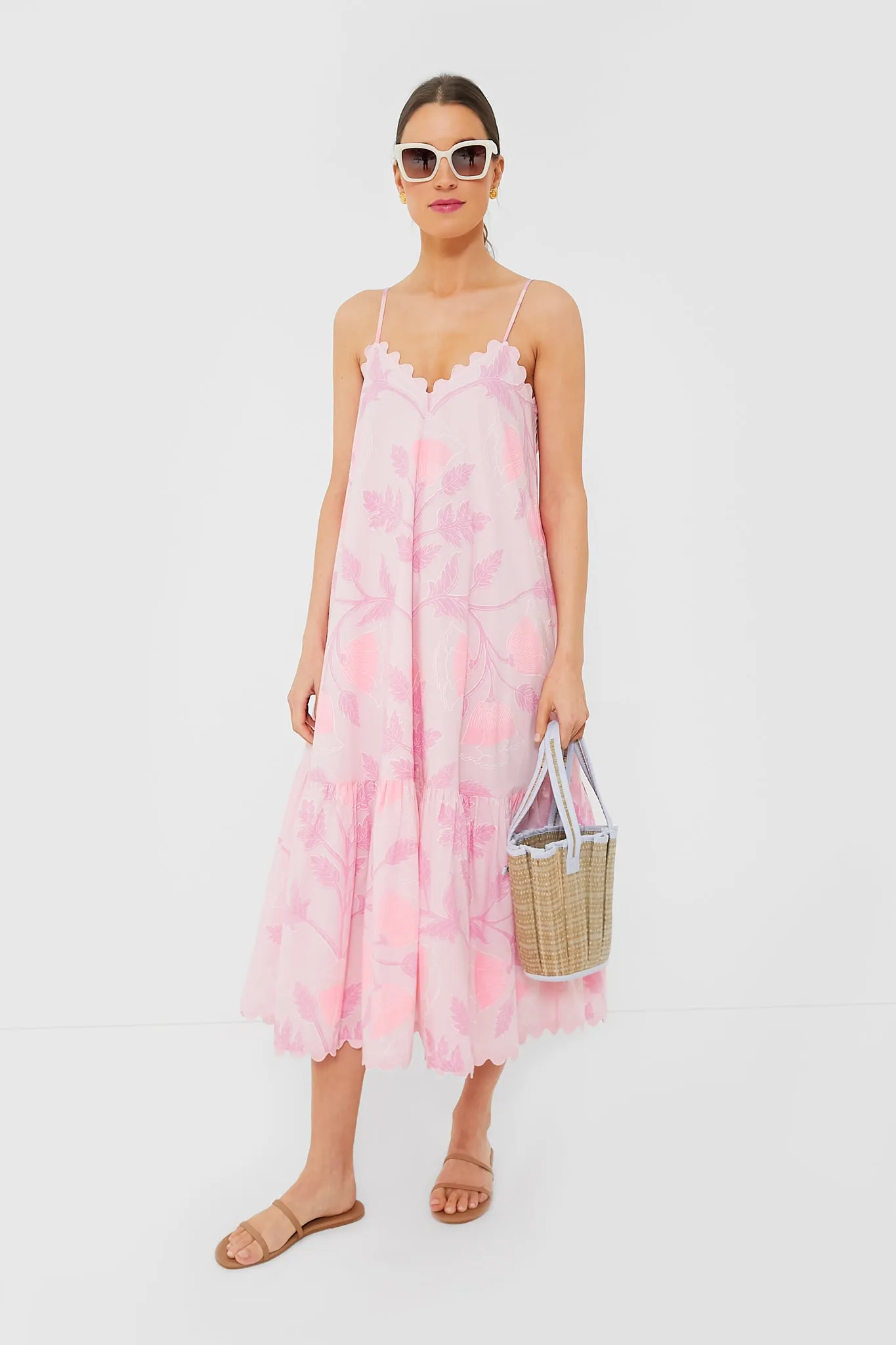 Pale Pink V-Neck Midi Dress with Bellflower Block Print sold by Tuckernuck product image thumbnail 2