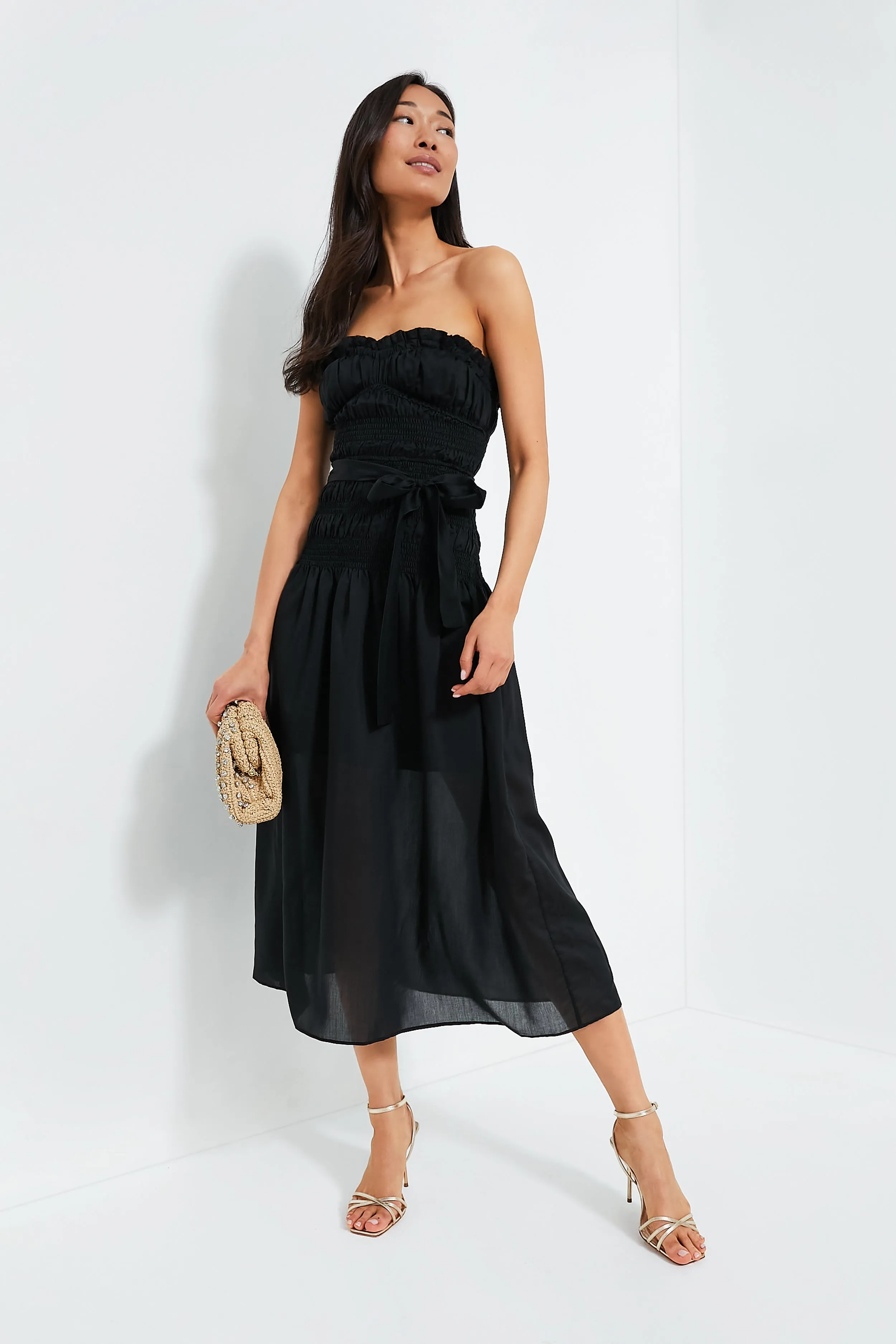 Black Ruched Tie Front Dress sold by Tuckernuck