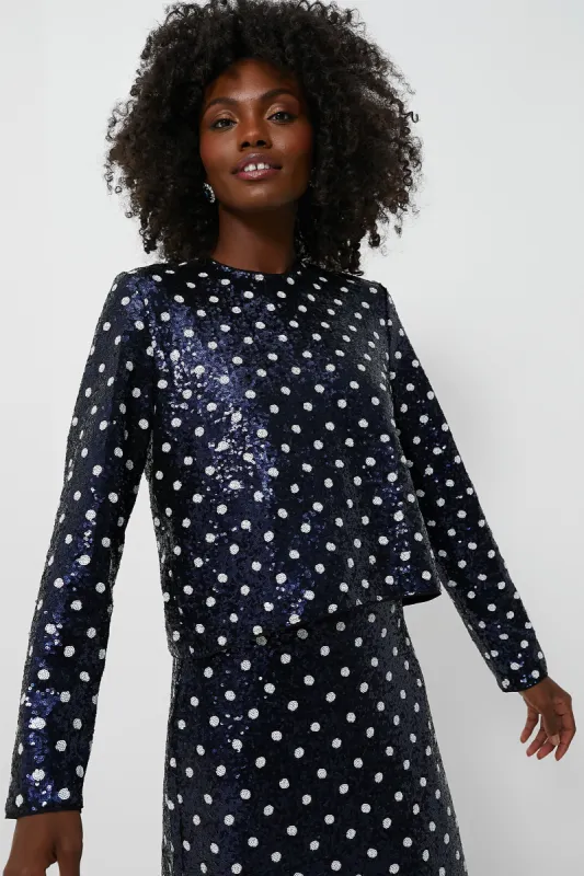 Navy Dotted Sequence Jiza Shirt sold by Tuckernuck