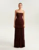 Chocolate spaghetti strap pleated maxi dress, Garden of Eden sold by Milla