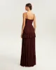 Chocolate spaghetti strap pleated maxi dress, Garden of Eden sold by Milla