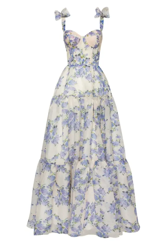 Hydrangea Tender floral maxi tie-strap dress sold by Milla