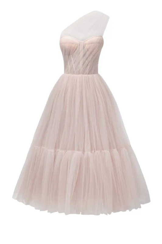 Misty Rose One-Shoulder Cocktail Tulle Dress sold by Milla